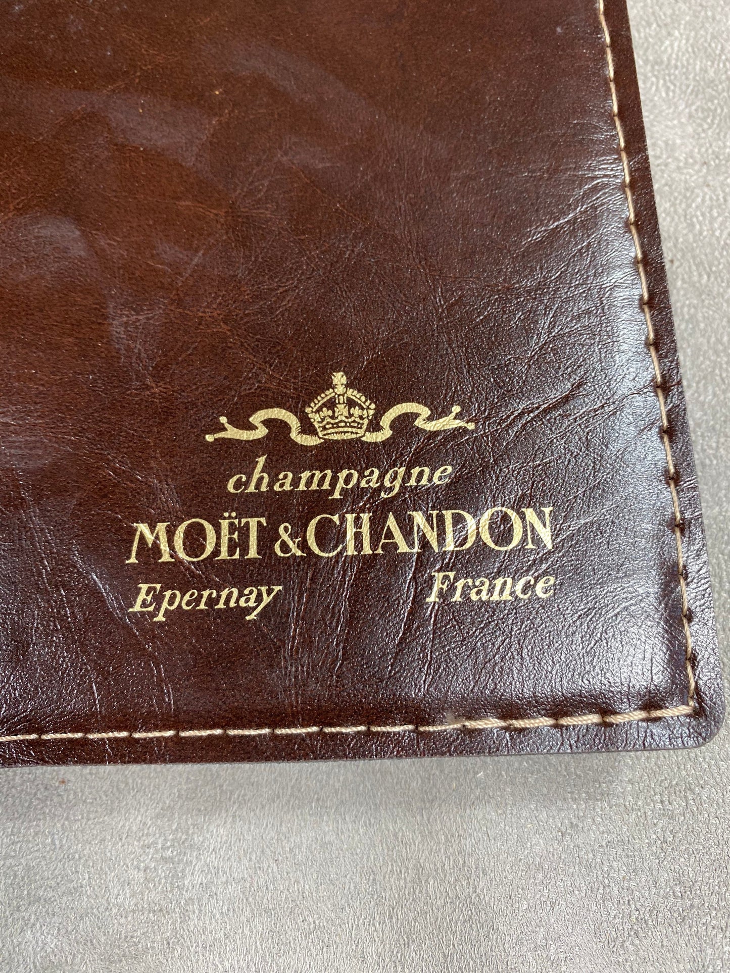 Set of 2 Möet &amp; Chandon vintage 1980 brown leather menu holders Made in France