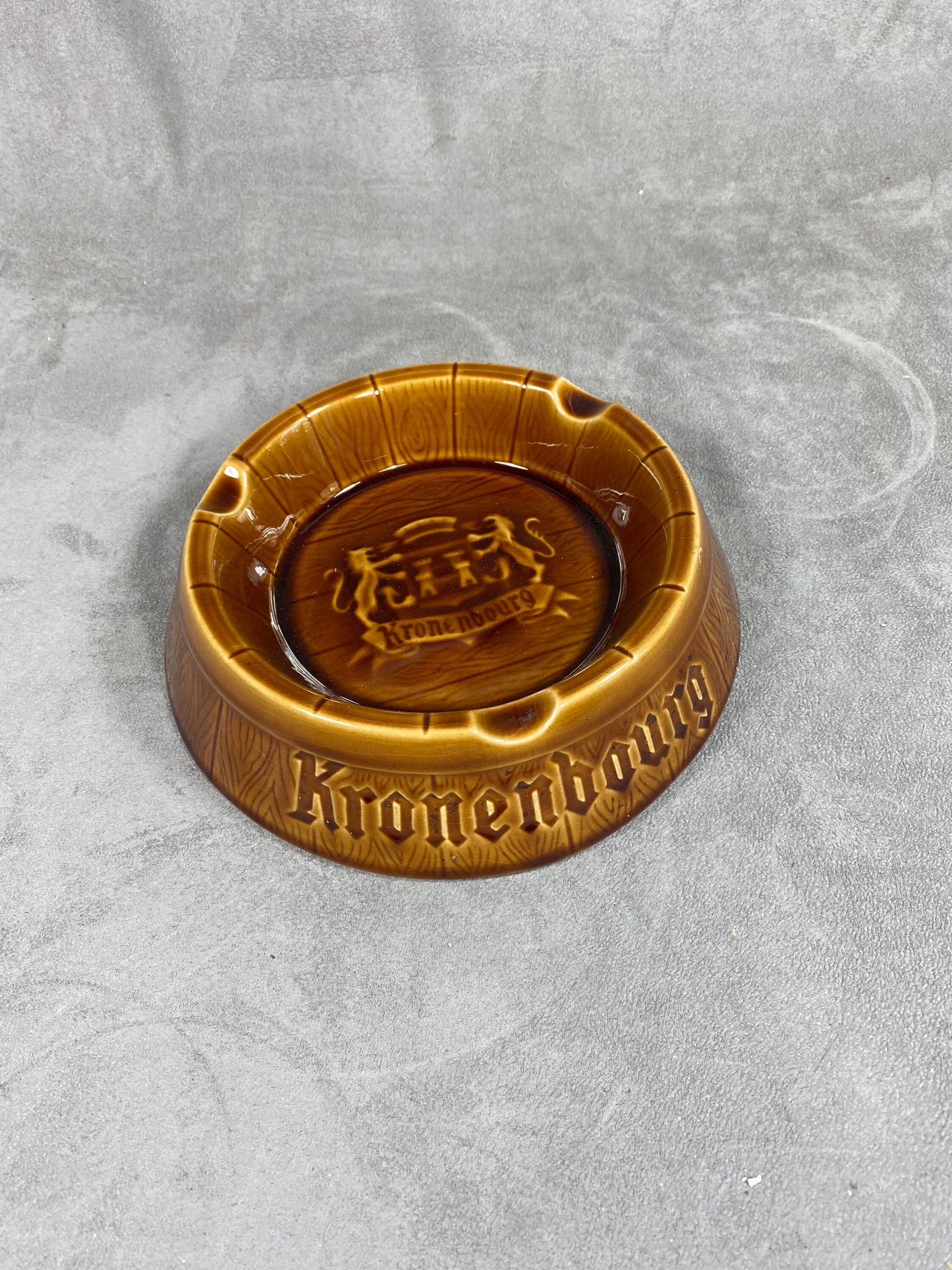 RARE Large Kronenbourg brown ceramic ashtray 1950s