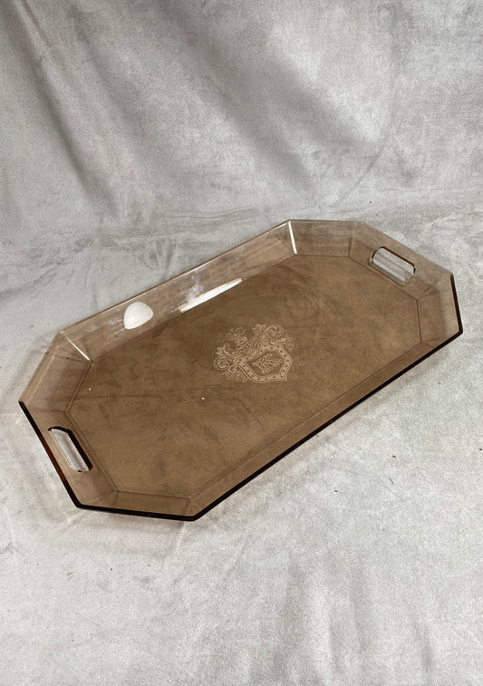 Krug Plateau rectangulaire en plexiglas fumé champagne Krug vintage Made in France