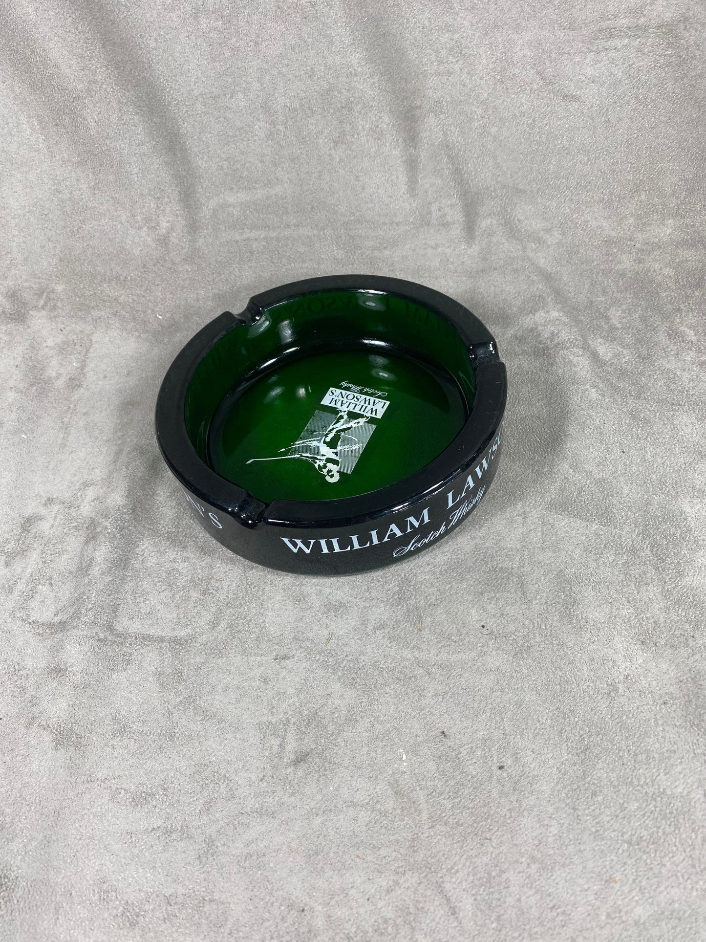 Large William Lawson vintage whisky green glass ashtray made in France