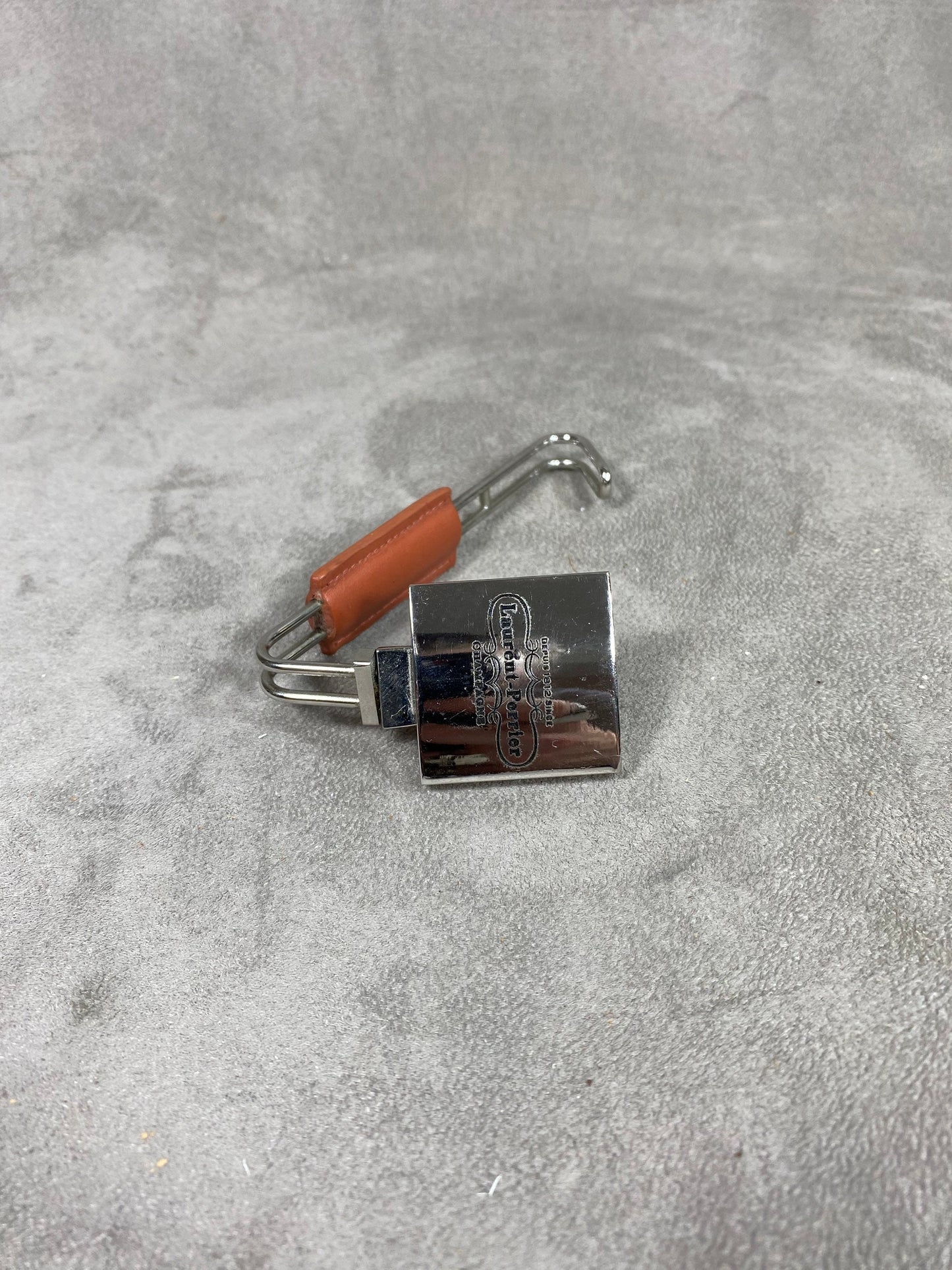 Laurent-Perrier steel and leather bag holder Made in France 1990s