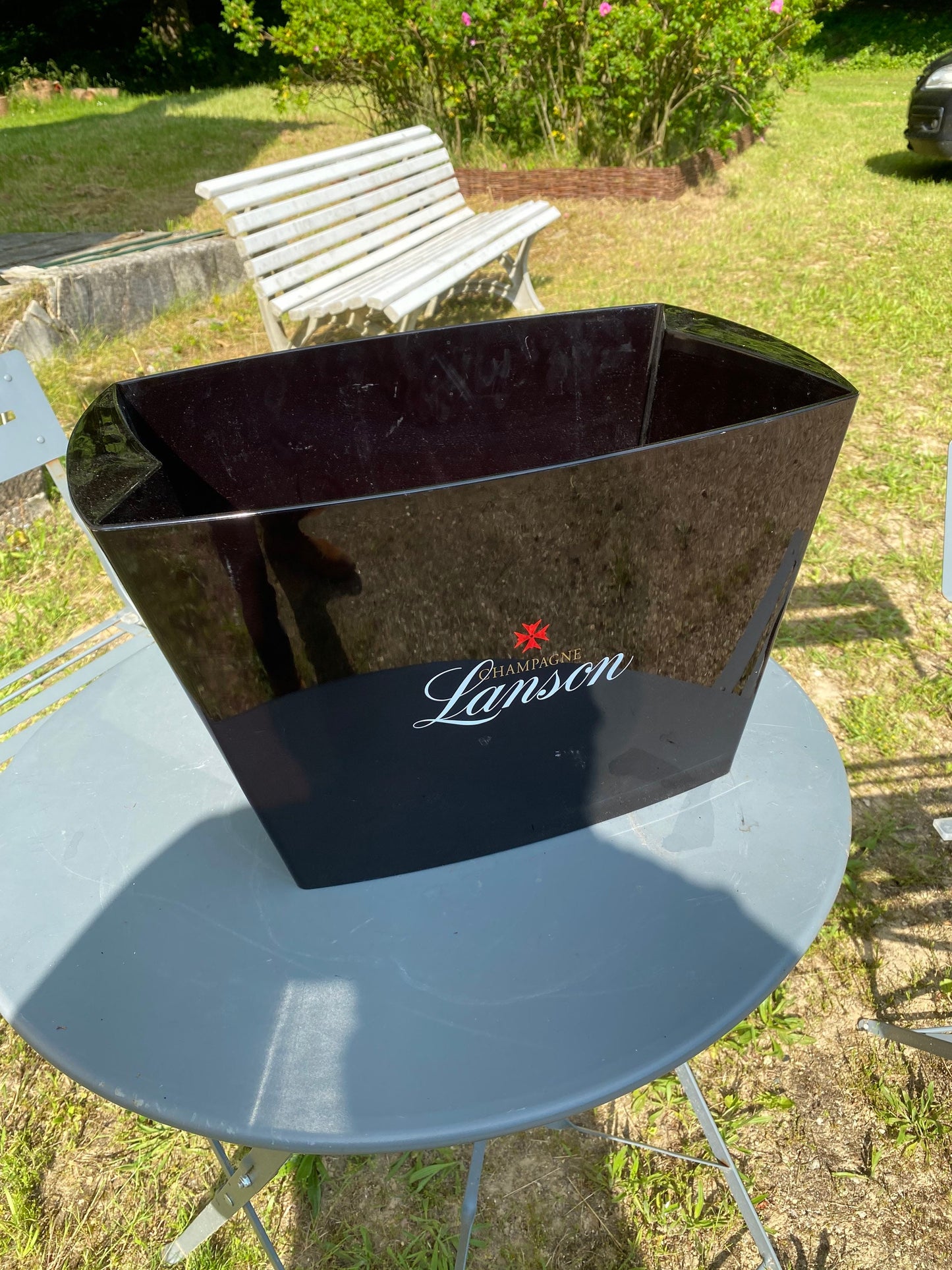 Vasque Seau à champagne Lanson en plastique noir Champagne Lanson vintage Made in France
