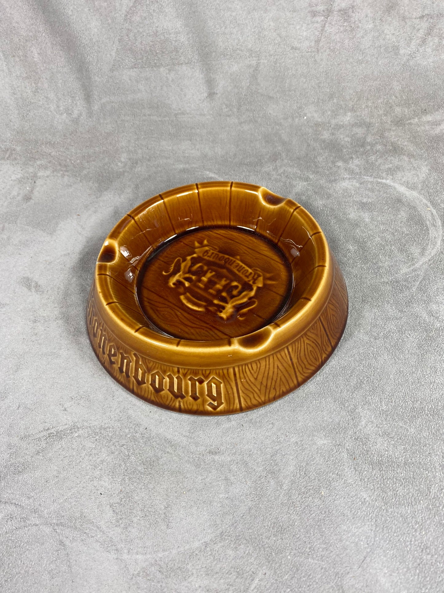 RARE Large Kronenbourg brown ceramic ashtray 1950s