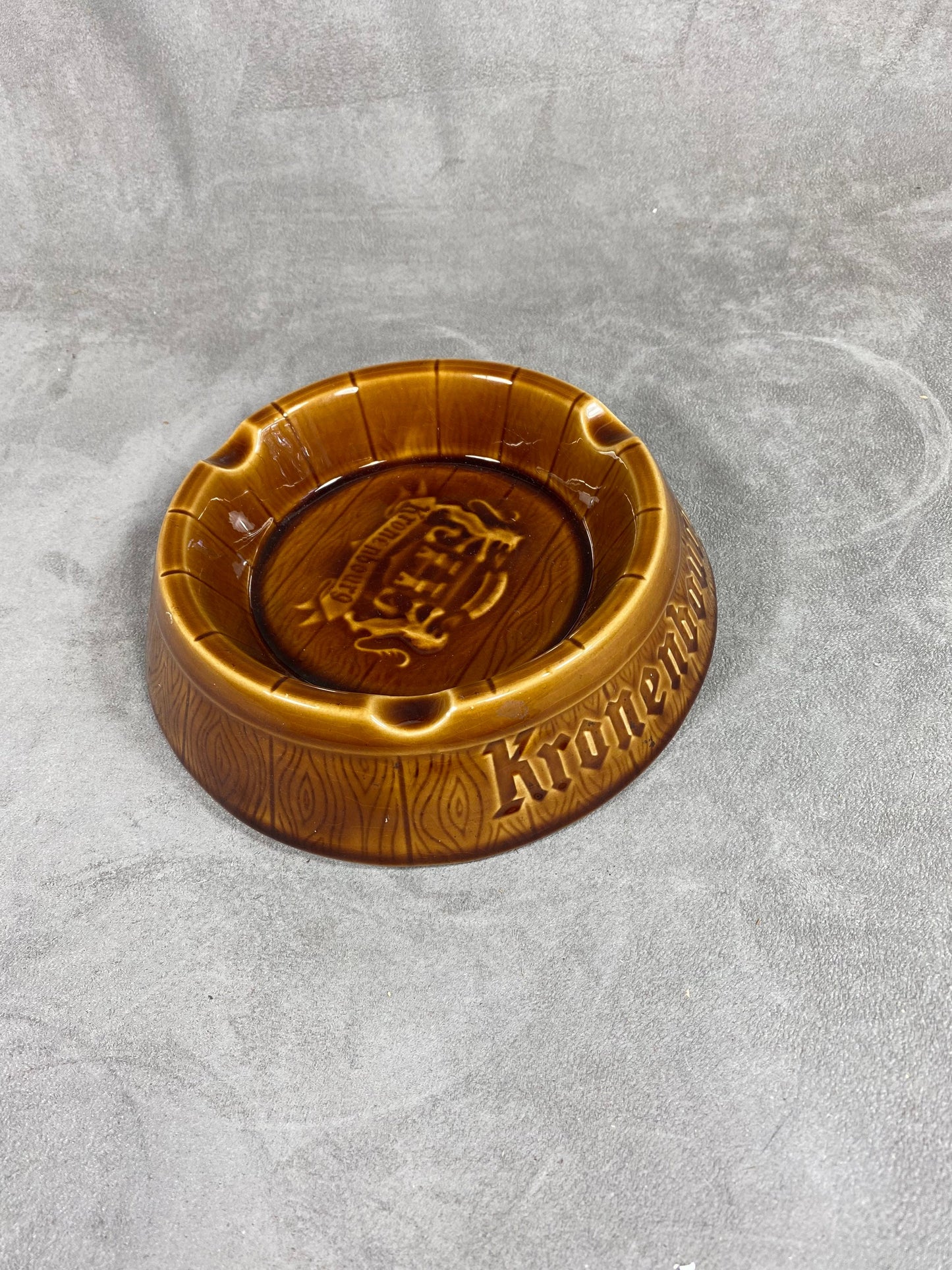 RARE Large Kronenbourg brown ceramic ashtray 1950s