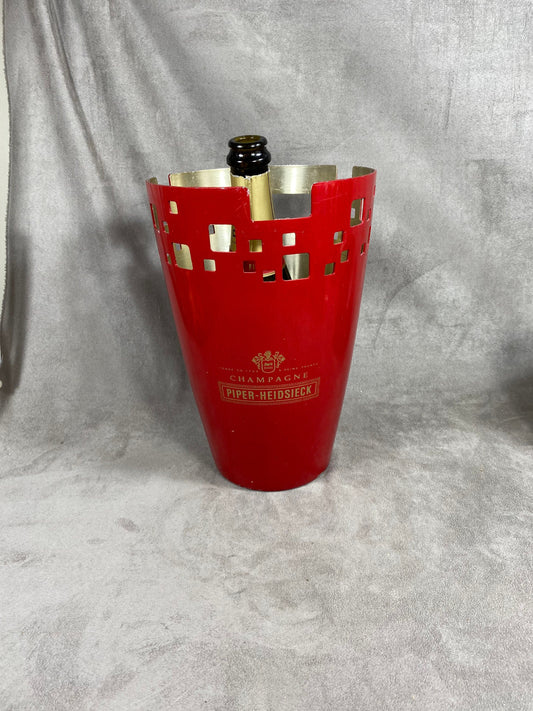 Seau à champagne métal rouge vintage Piper-Heidsieck  Années 1990