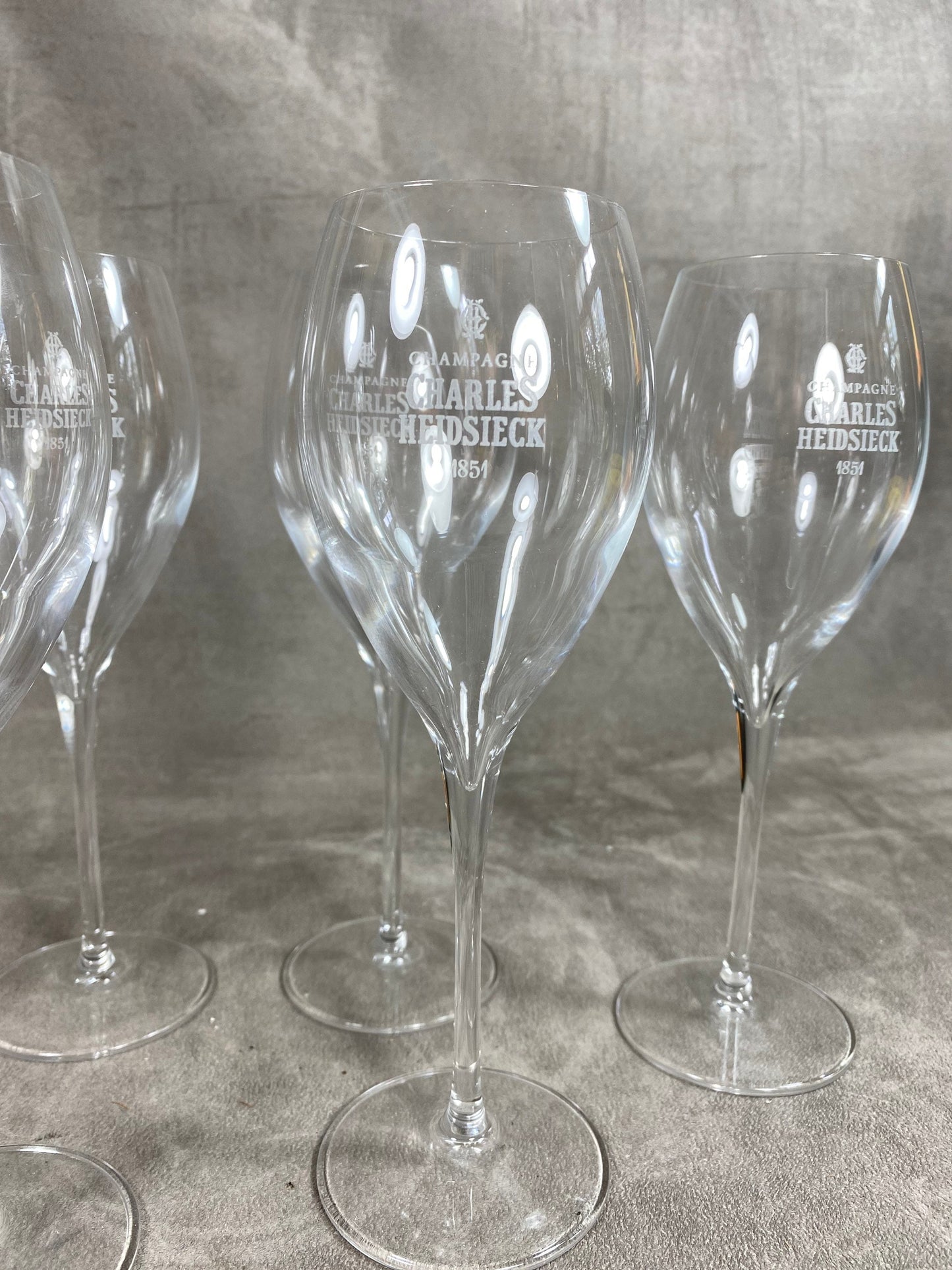 Lot de 6 flutes en cristal  vintage champagne Charles Heidsieck  Années 1980