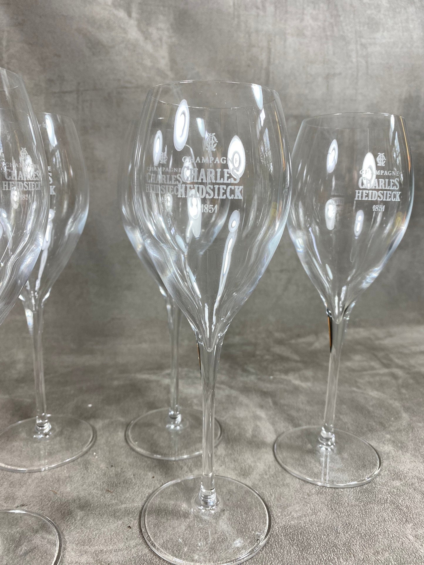 Lot de 6 flutes en cristal  vintage champagne Charles Heidsieck  Années 1980