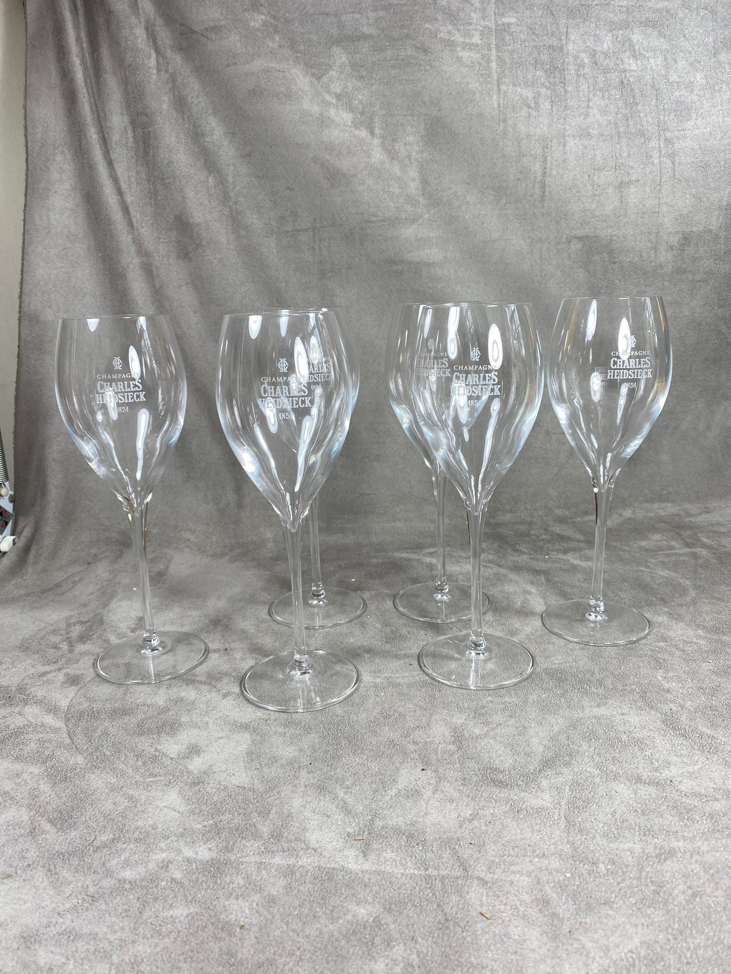 Lot de 6 flutes en cristal  vintage champagne Charles Heidsieck  Années 1980