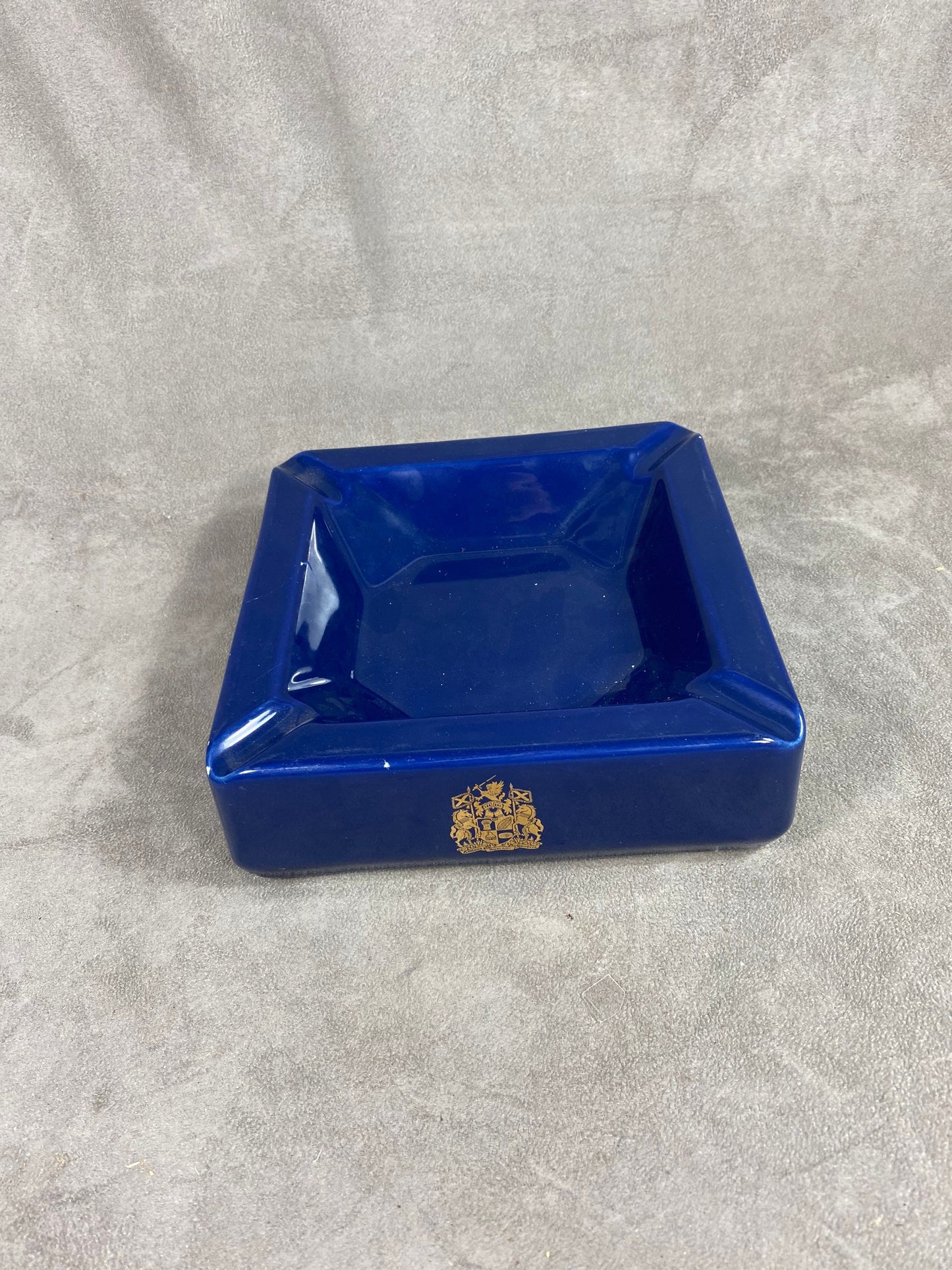 Large Blue Ceramic Ashtray Ballantines Scotch Whisky Vintage Made in France