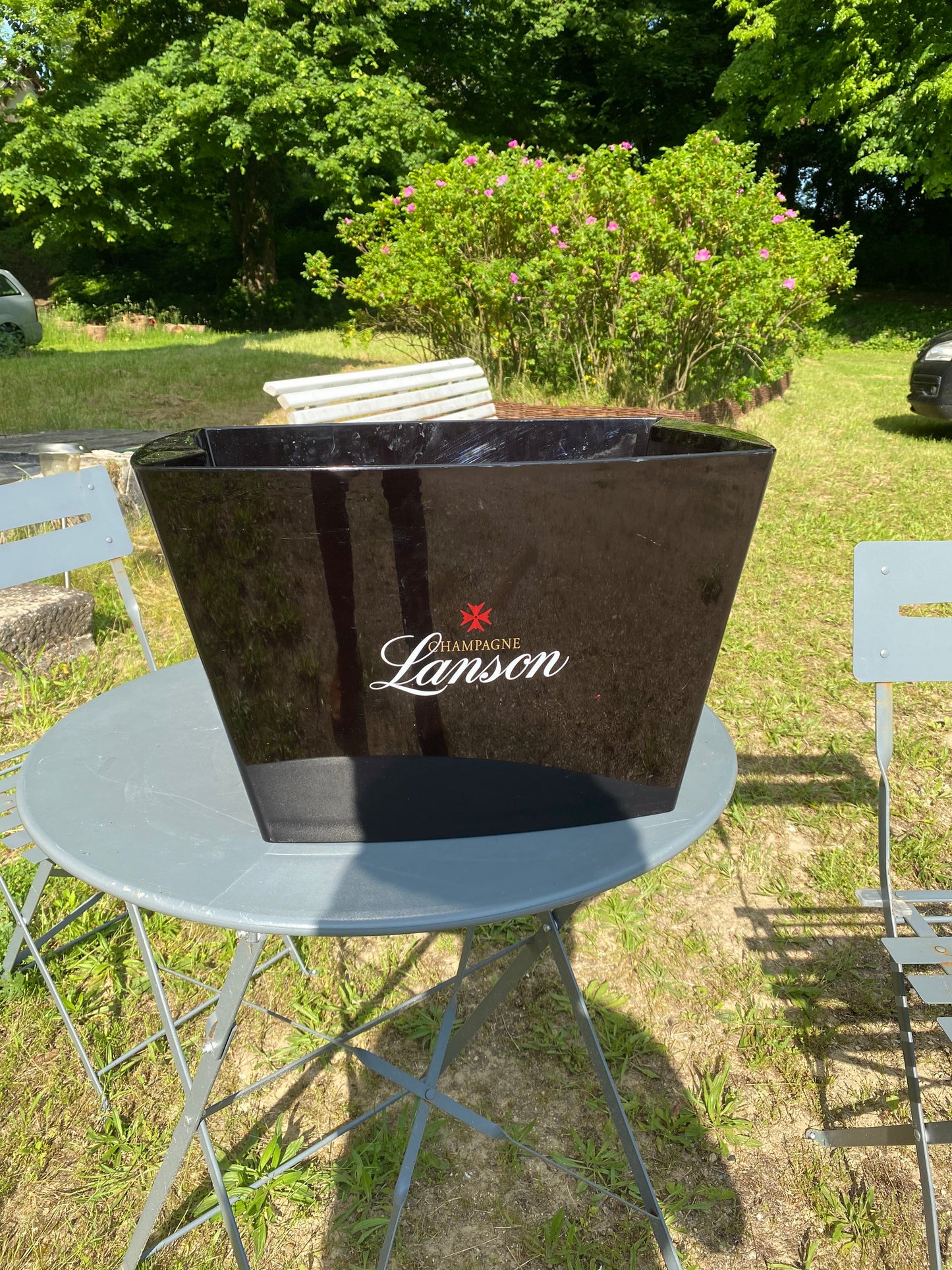 Vasque Seau à champagne Lanson en plastique noir Champagne Lanson vintage Made in France
