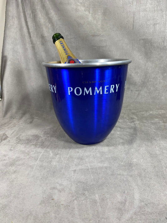 Seau à champagne Pommery bleu en aluminium vintage Made in France