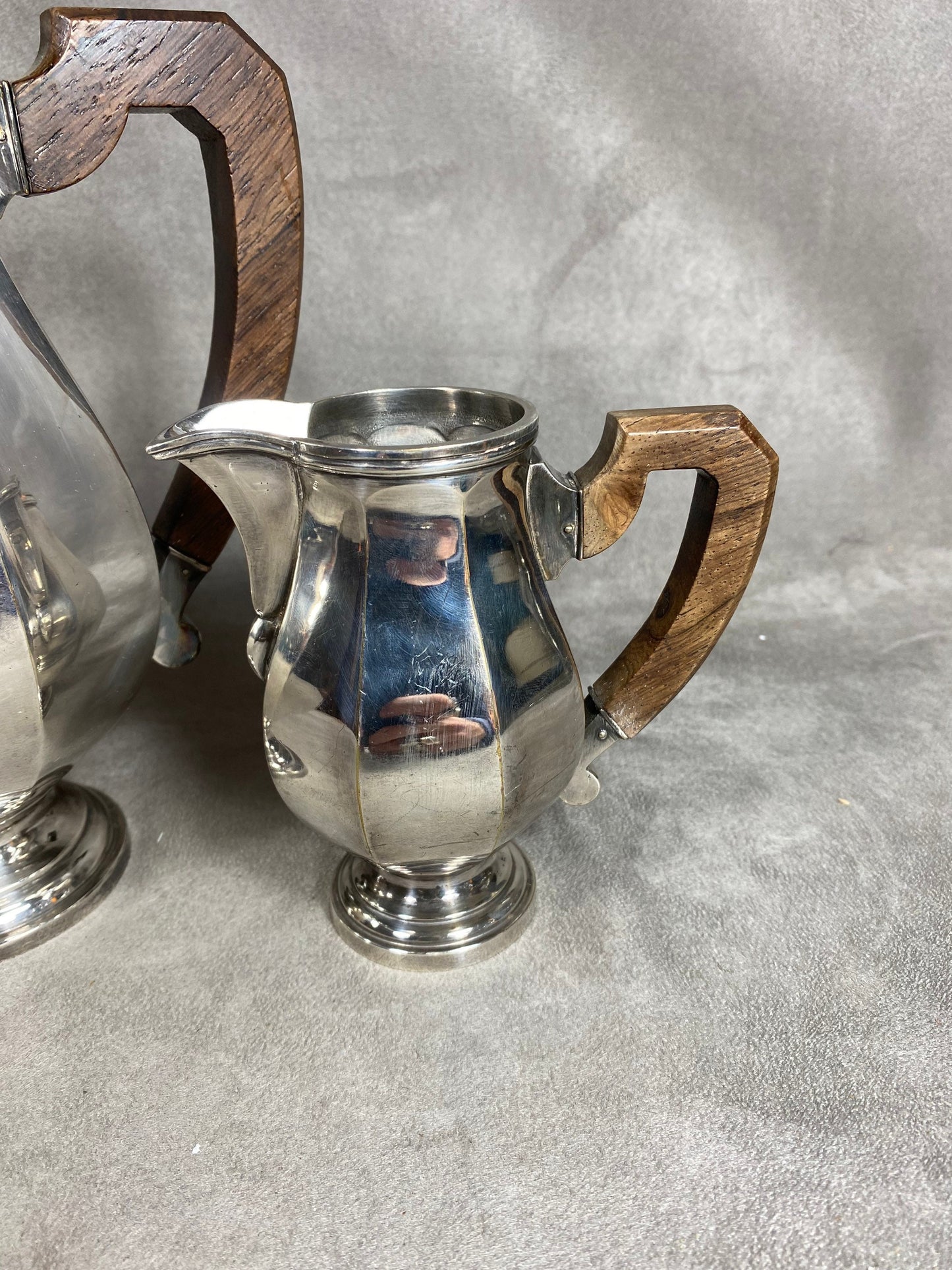 Set of a vintage silver-plated coffee pot and milk jug Made in France 1930