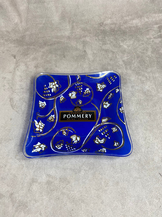 POMMERY champagne collector's ashtray in vintage blue glass made in France