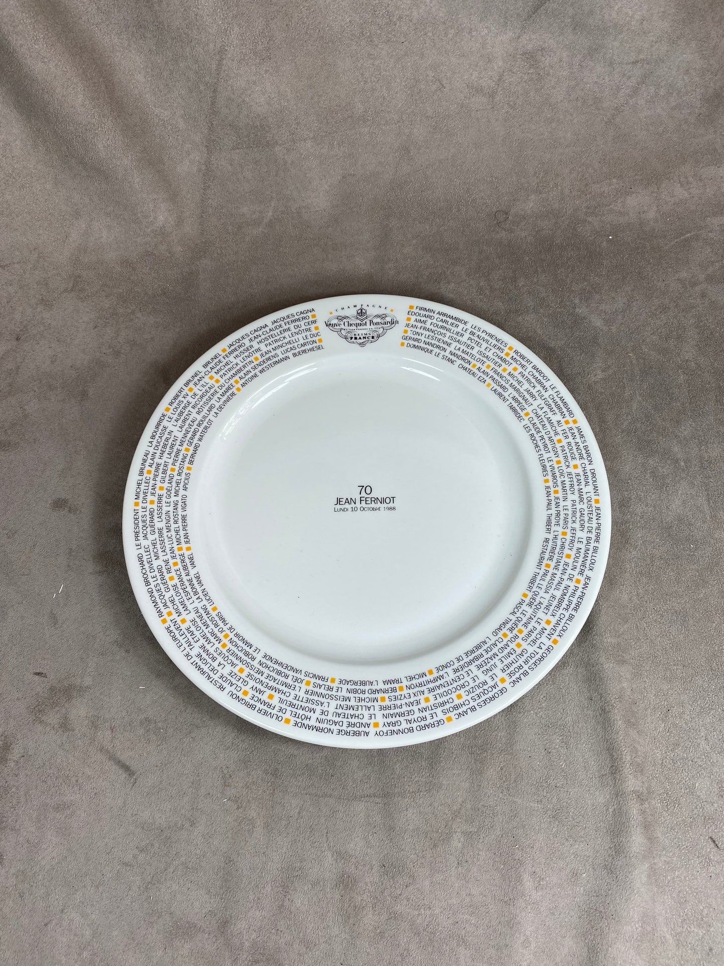 VERY RARE Veuve Clicquot Ponsardin for Jean Ferniot vintage porcelain ceremonial flat plate by Laure Japy Champagne Reims France