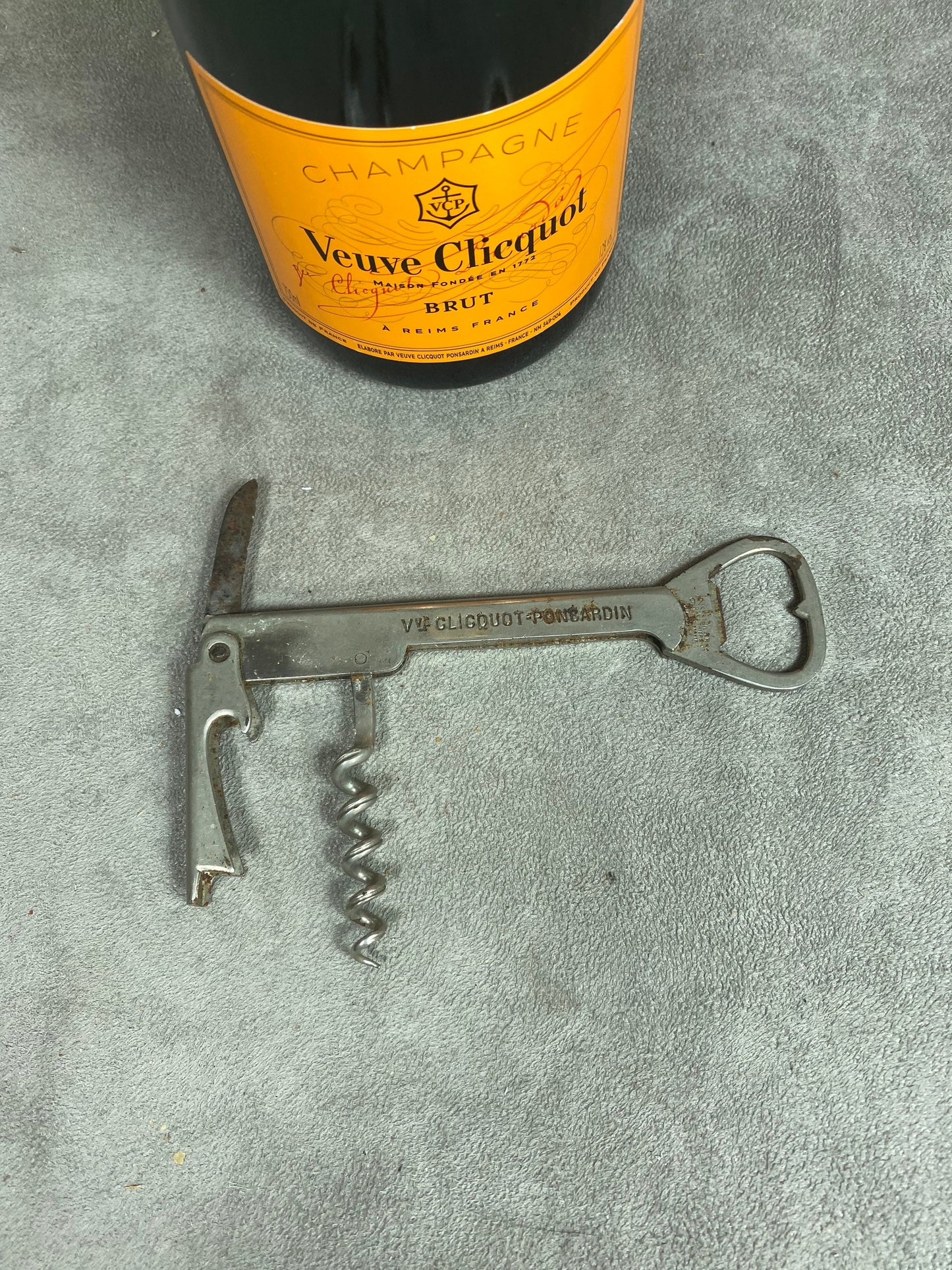 Veuve Clicquot Bottle Opener, Vintage Steel Corkscrew Made in France, Wine Collectors, French Wine