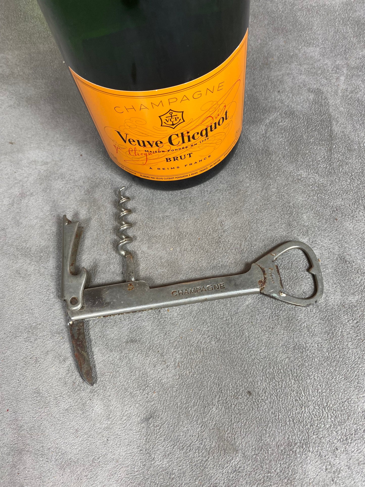 Veuve Clicquot Bottle Opener, Vintage Steel Corkscrew Made in France, Wine Collectors, French Wine