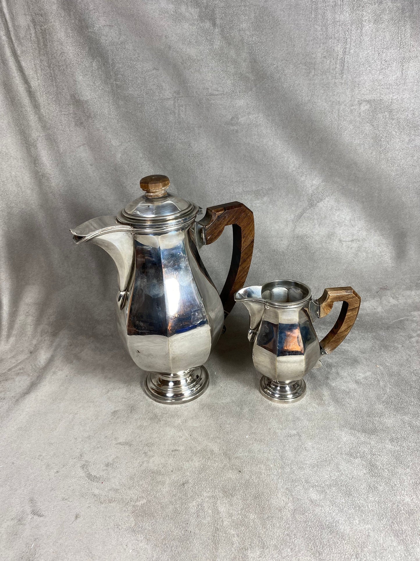 Set of a vintage silver-plated coffee pot and milk jug Made in France 1930