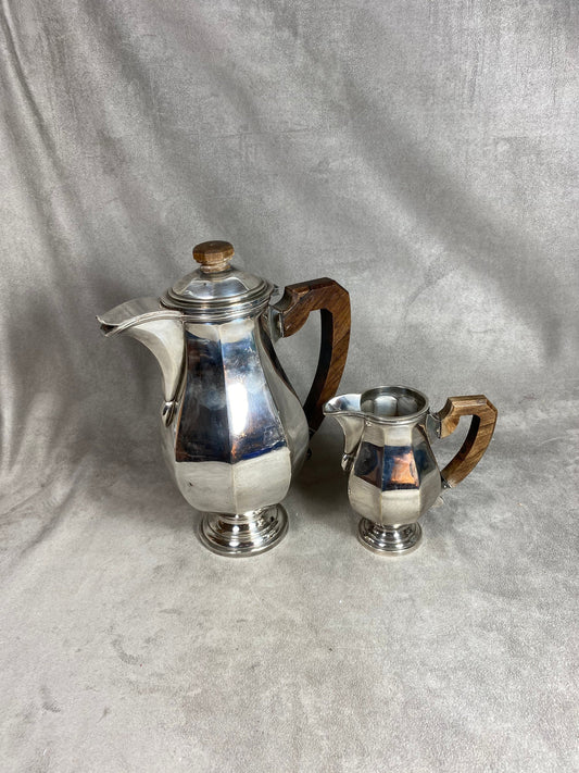 Set of a vintage silver-plated coffee pot and milk jug Made in France 1930