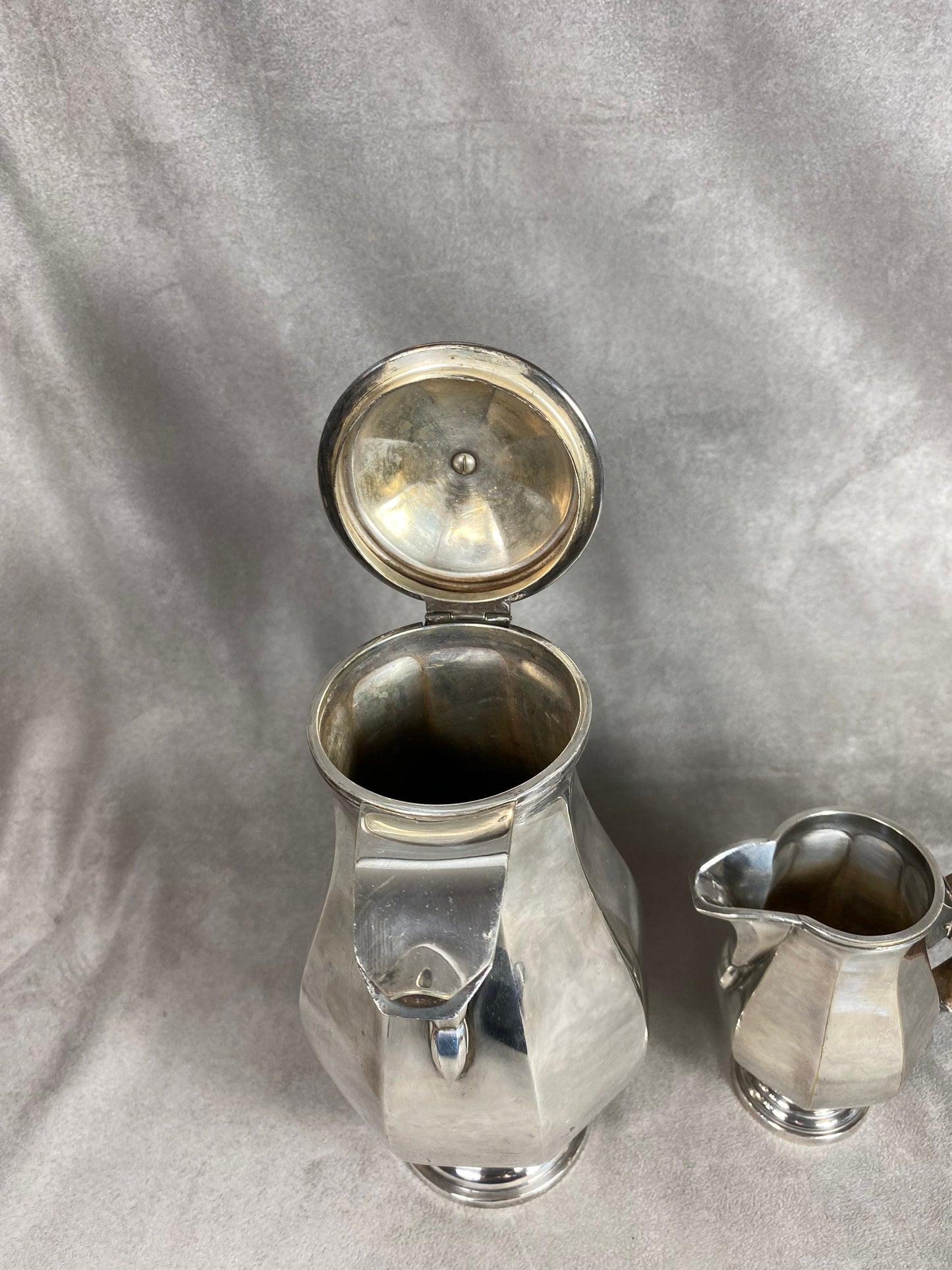 Set of a vintage silver-plated coffee pot and milk jug Made in France 1930