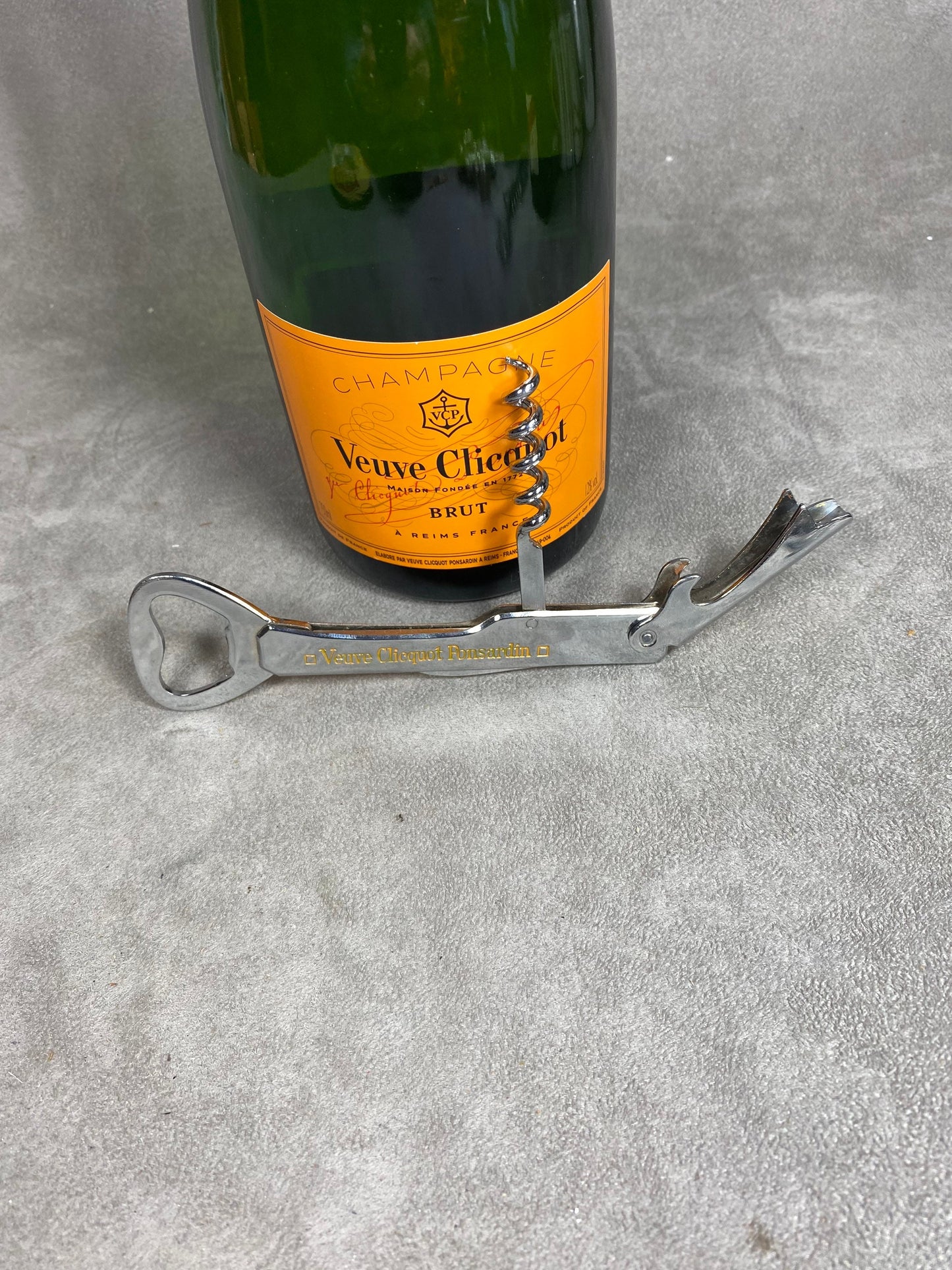 Veuve Clicquot Flaschenöffner, Vintage Stahlkorkenzieher Made in France, Weinsammler, französischer Wein