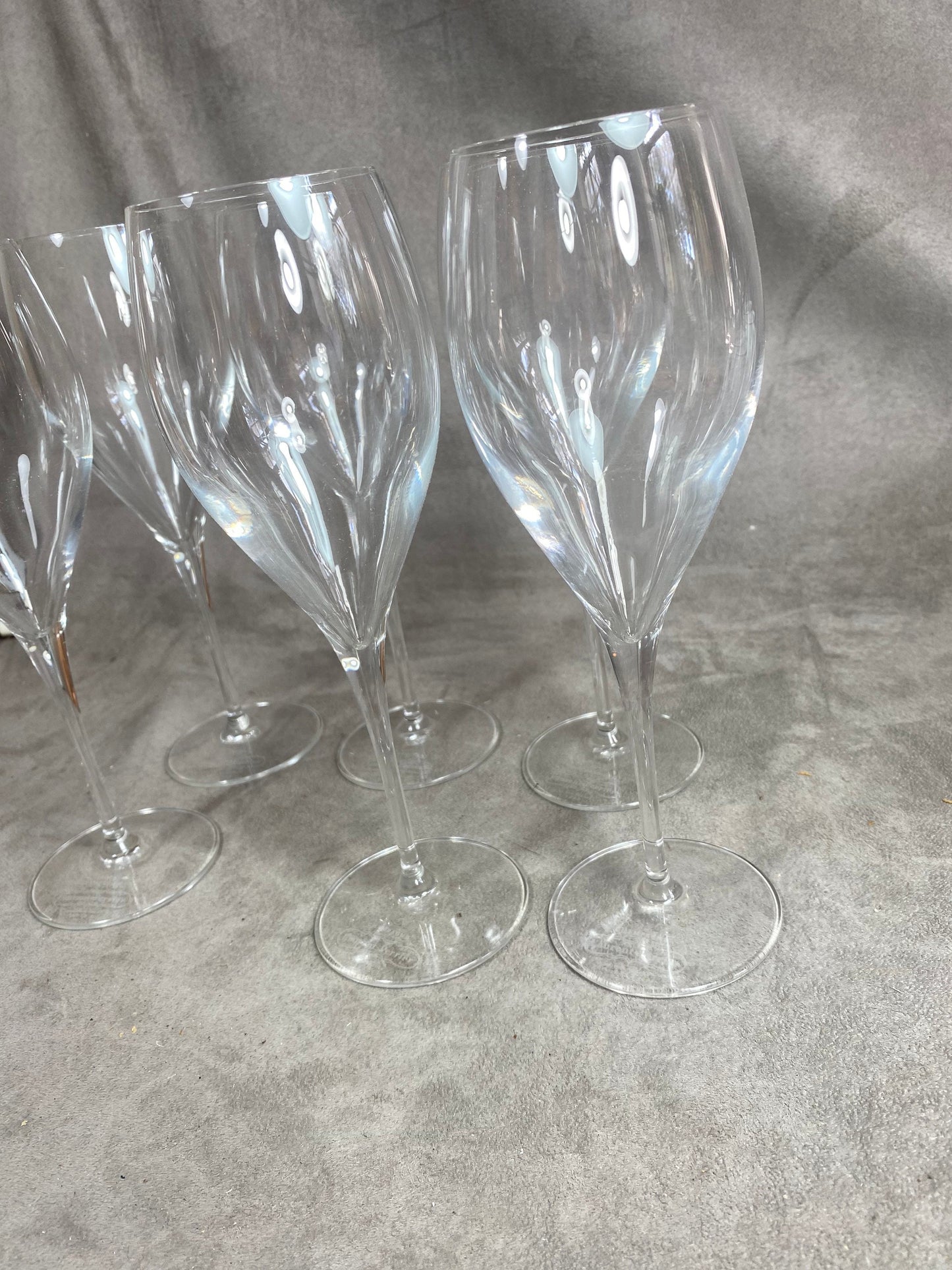 Lot de 6 Flûtes Laurent-Perrier par LEHMAN en verre soufflée bouche vintage made in France Années 1970