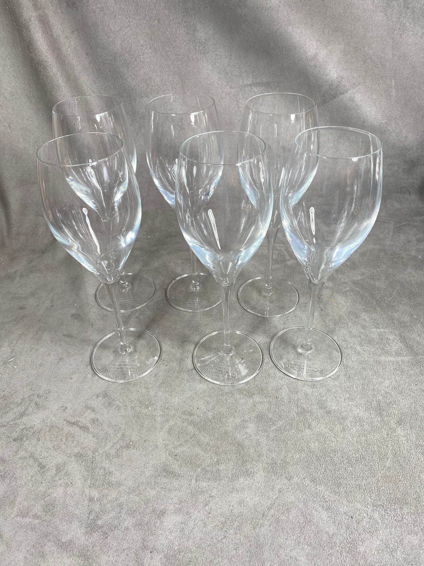 Lot de 6 Flûtes Laurent-Perrier par LEHMAN en verre soufflée bouche vintage made in France Années 1970