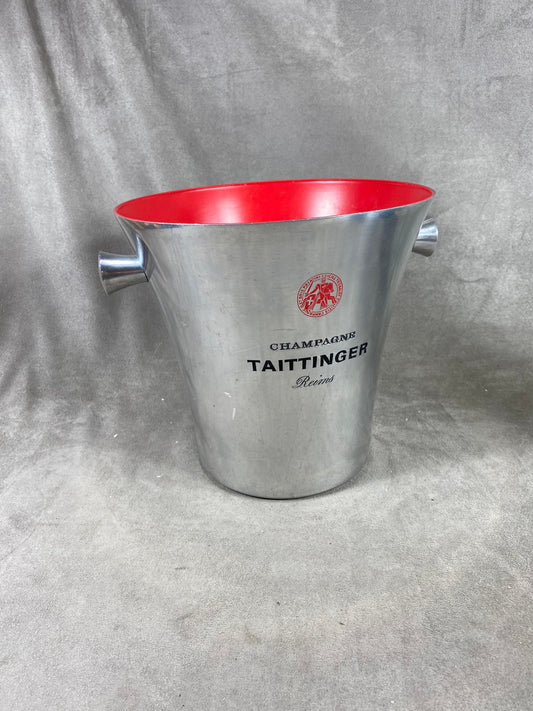 Seau à champagne Taittinger en métal et interieur rouge vintage Made in France