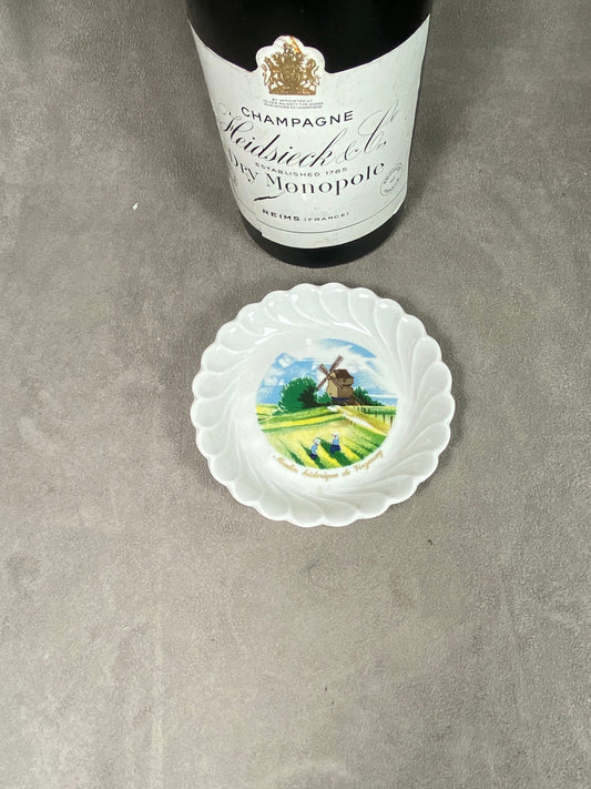 Vintage ceramic ashtray champagne Heidsieck&amp;Co Dry Monopole with decoration of the vintage Verzenay mill Made in France