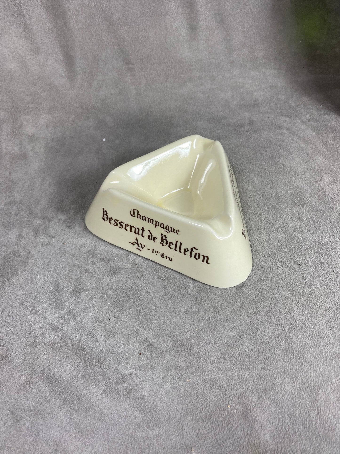 Vintage Champagne Besserat de Bellefon white ceramic ashtray Made in France