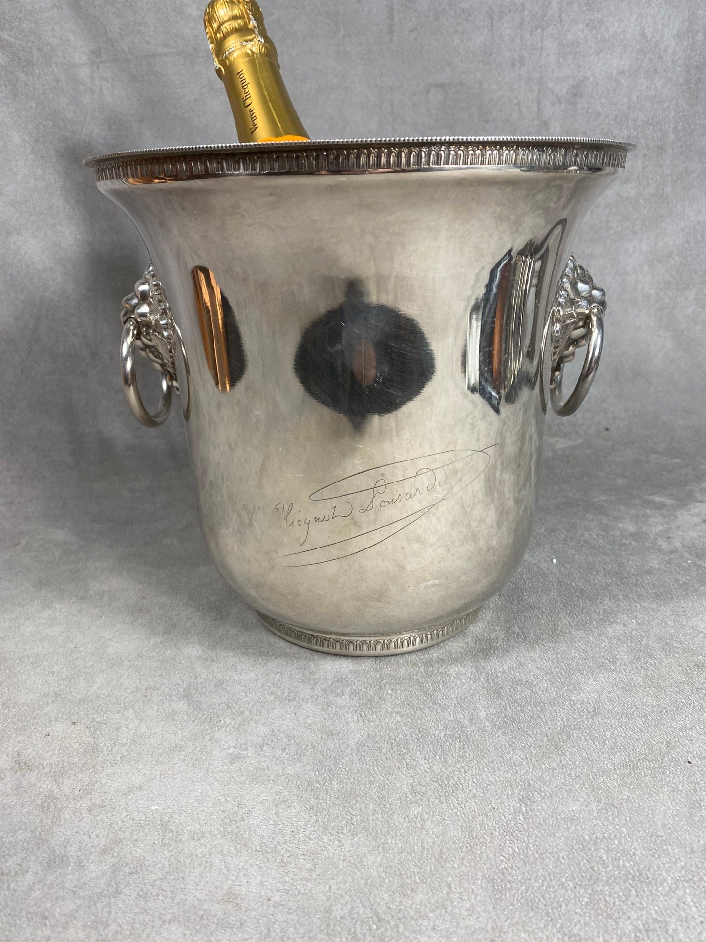 VERY RARE Veuve Clicquot Magnificent silver metal bucket for champagne bottle Champagne Made in France