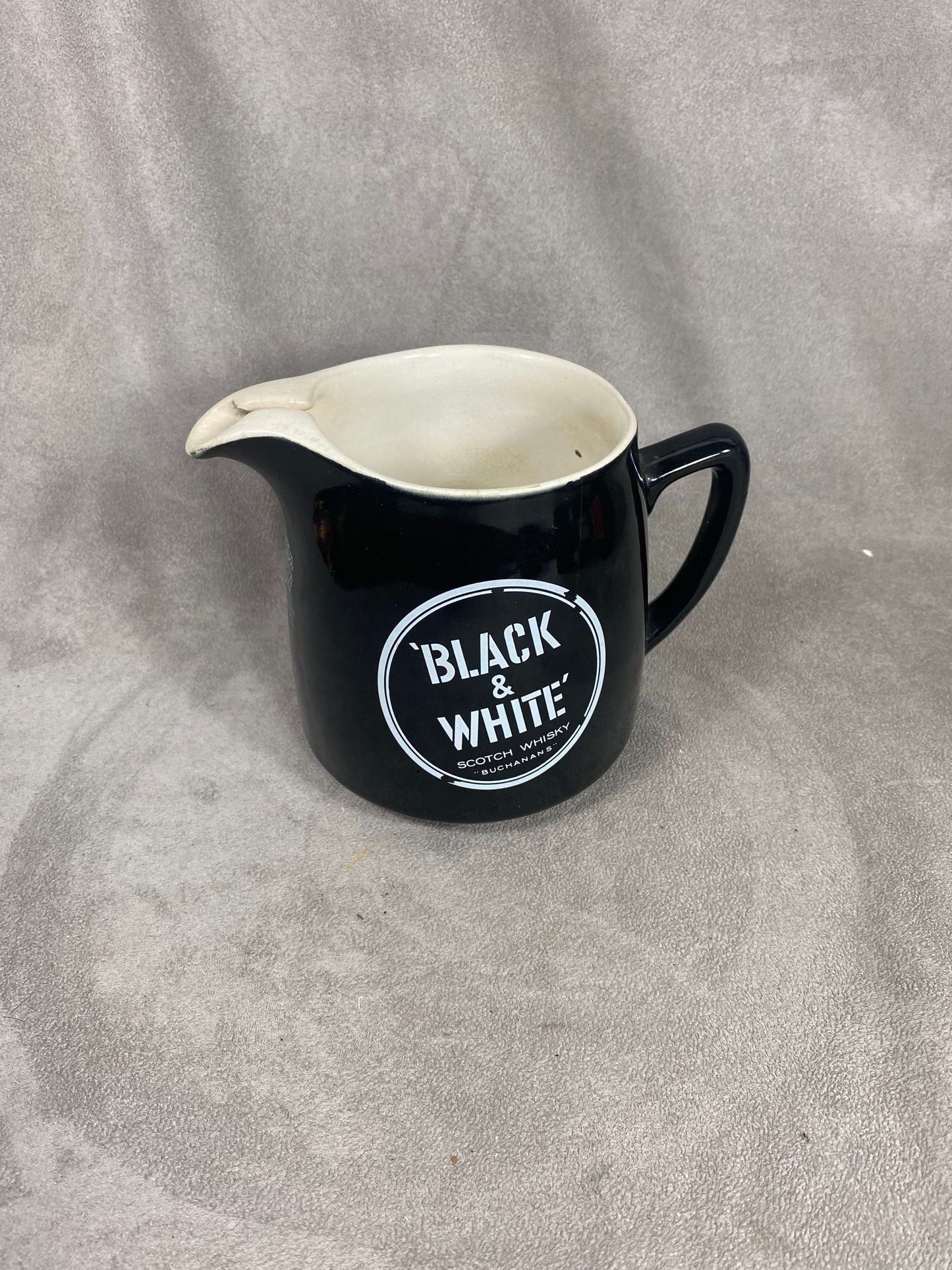Vintage Black &amp; White Ceramic Advertising Jug Made in England 1980s