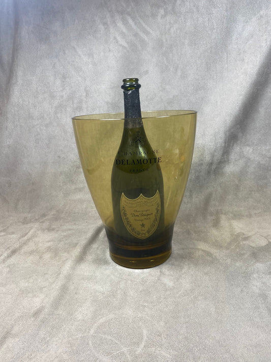 Seau à champagne en en plastique vert transparent vintage Delamotte Années 1980
