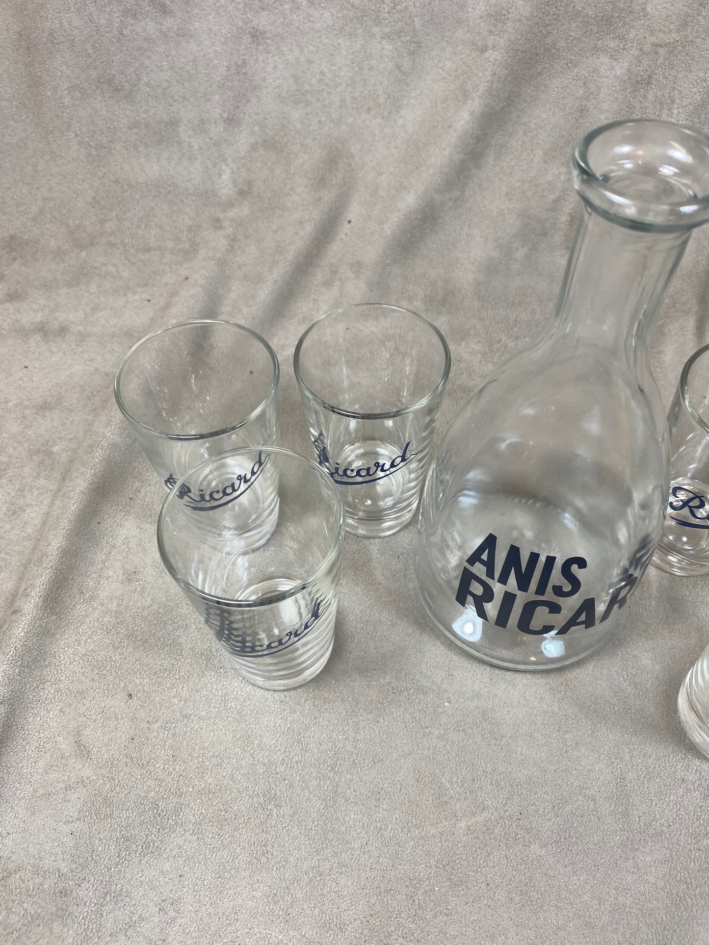 Lot Ricard avec une carafe en verre et 6 verres vintage Année 1990