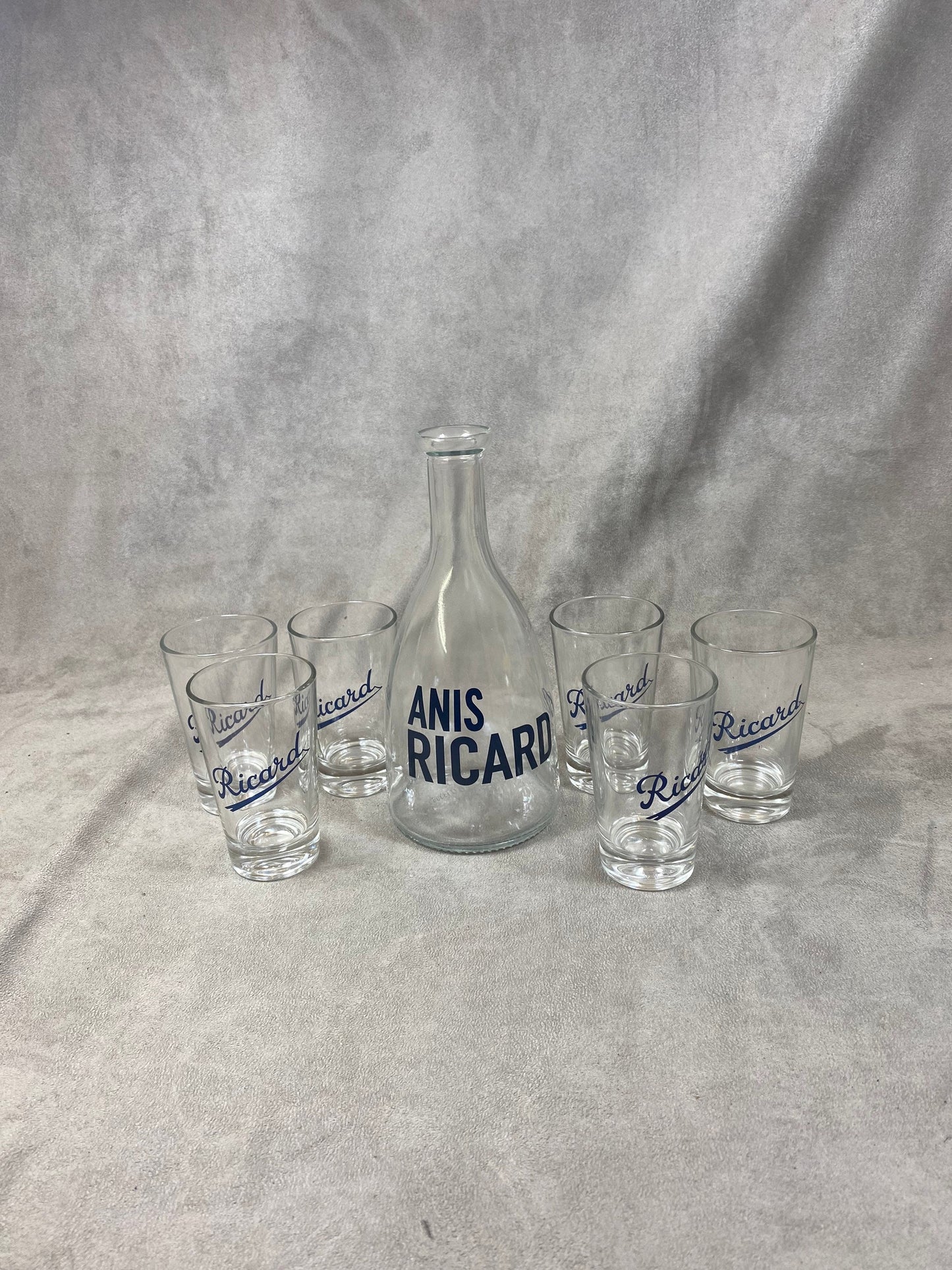 Ricard lot with a glass carafe and 6 vintage glasses Year 1990