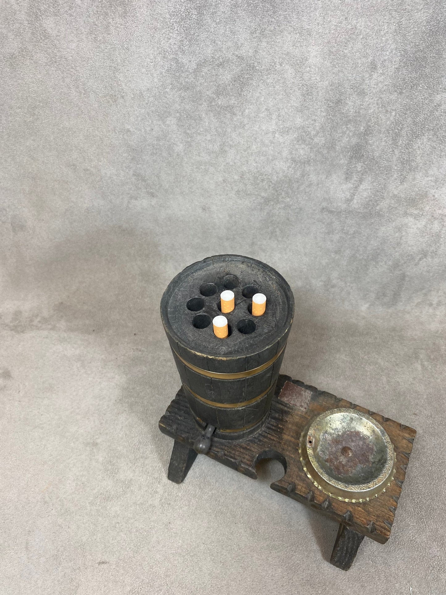 Vintage barrel-shaped wooden cigarette box dispenser Made in France