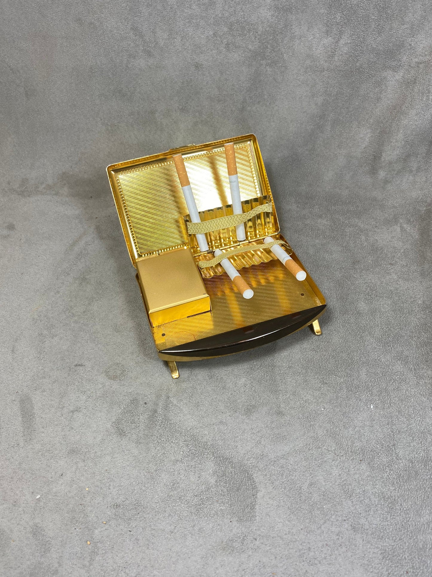 Cigarette Box Dispenser in Gold Metal, Made in France, Vintage 1970