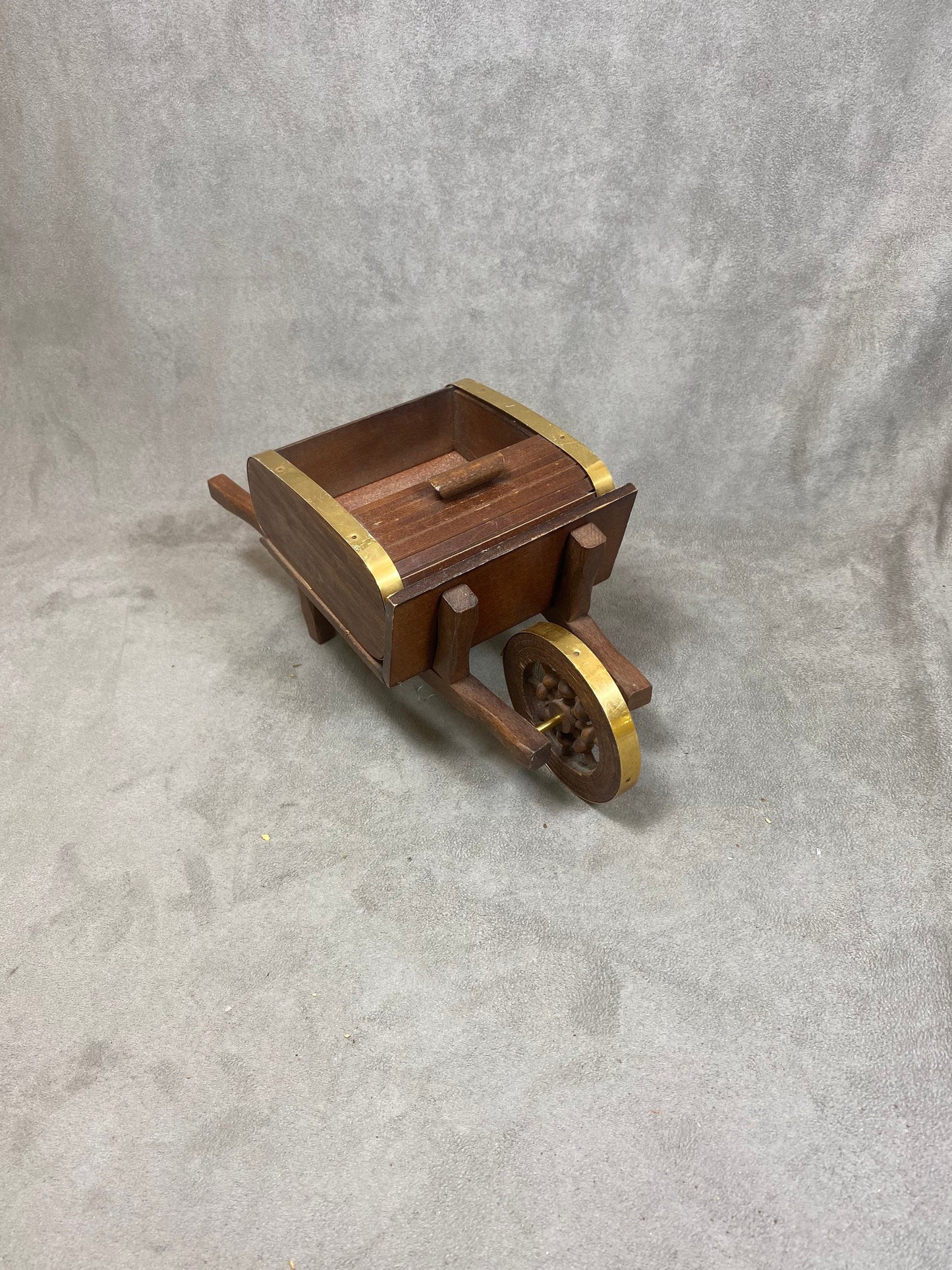 Wooden Cigarette Box Dispenser, Wheelbarrow, Made in France, Vintage 1970