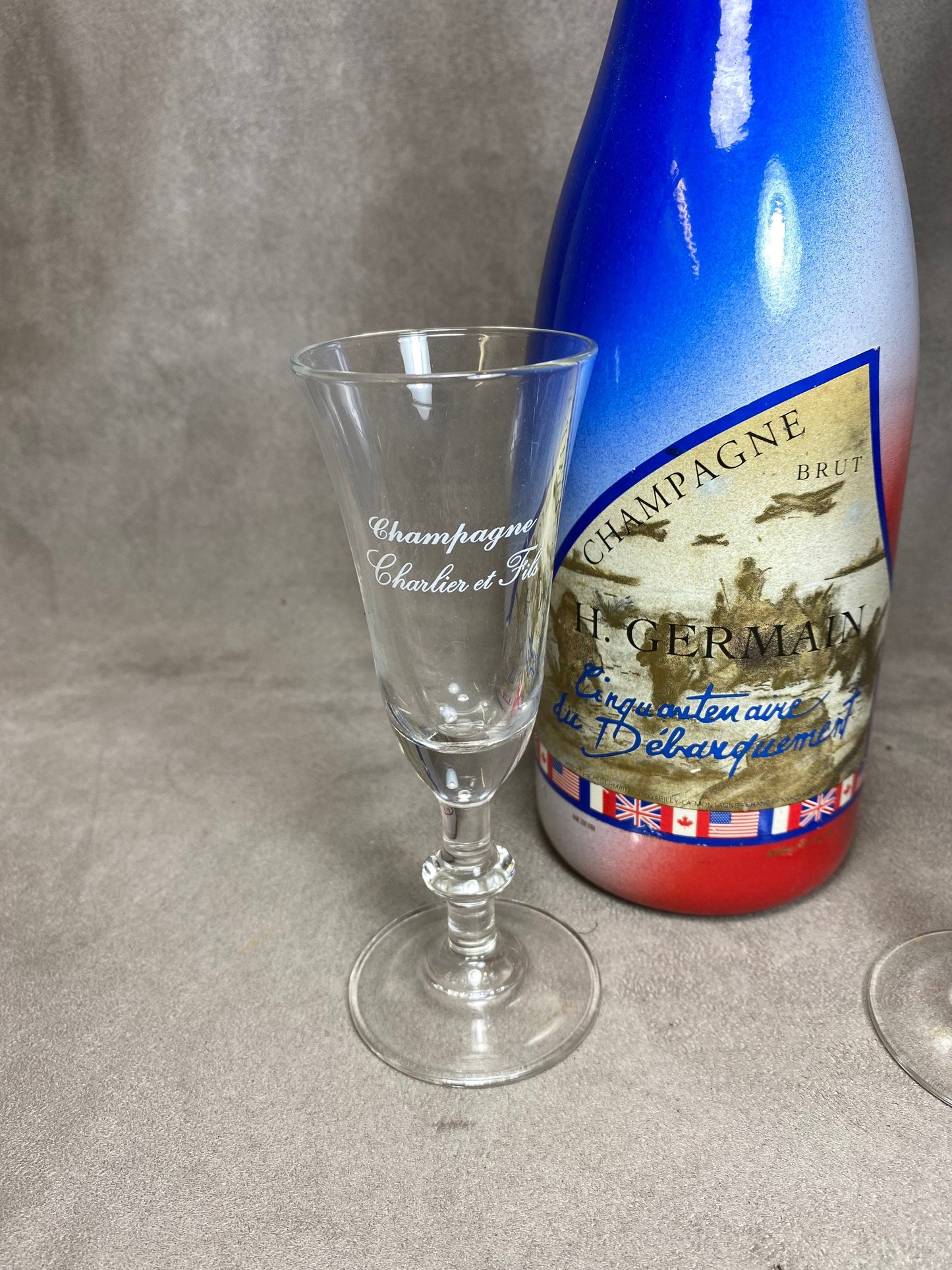 2 flutes en verre Champagne Charlier&fils  vintage Made in France