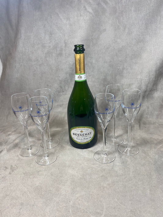 Lot de 6 coupes à champagne en verre  Besserat de Bellefon vintage Made in France
