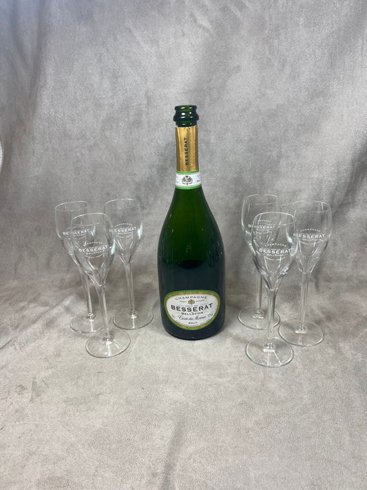 Lot de 6 coupes à champagne en verre  Besserat de Bellefon vintage Made in France