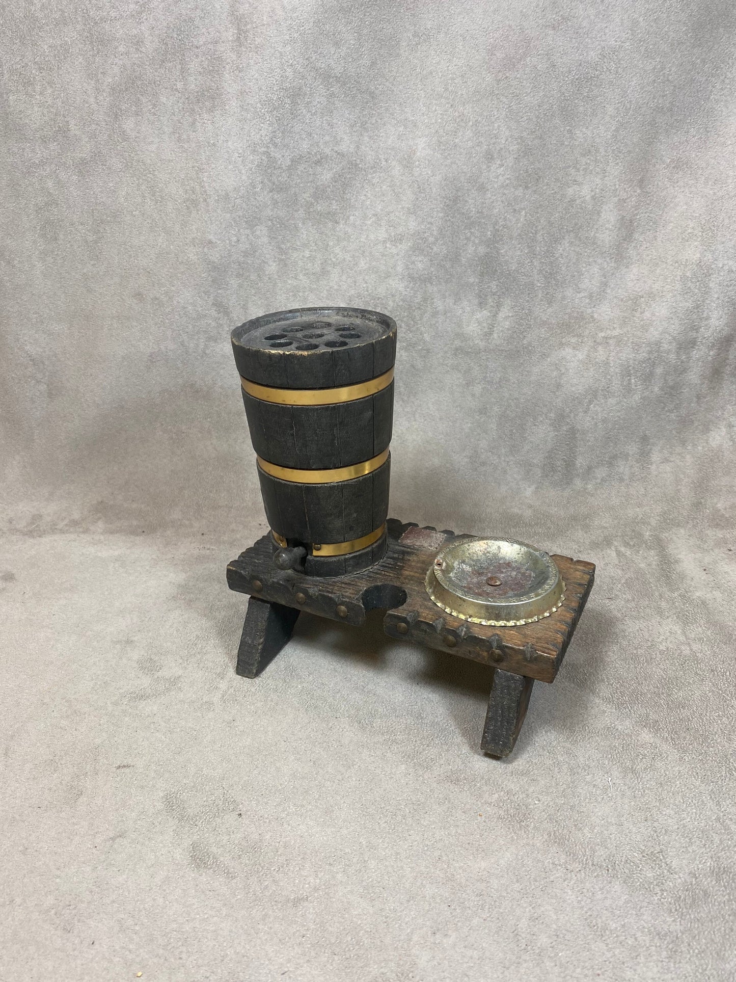 Vintage barrel-shaped wooden cigarette box dispenser Made in France