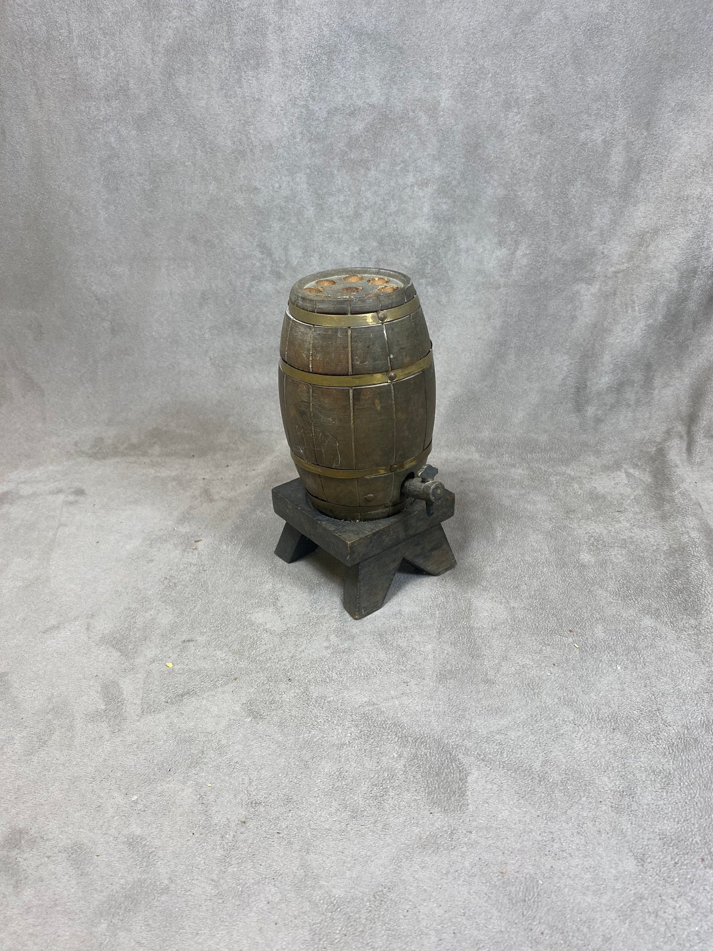 Vintage barrel-shaped wooden cigarette box dispenser Made in France