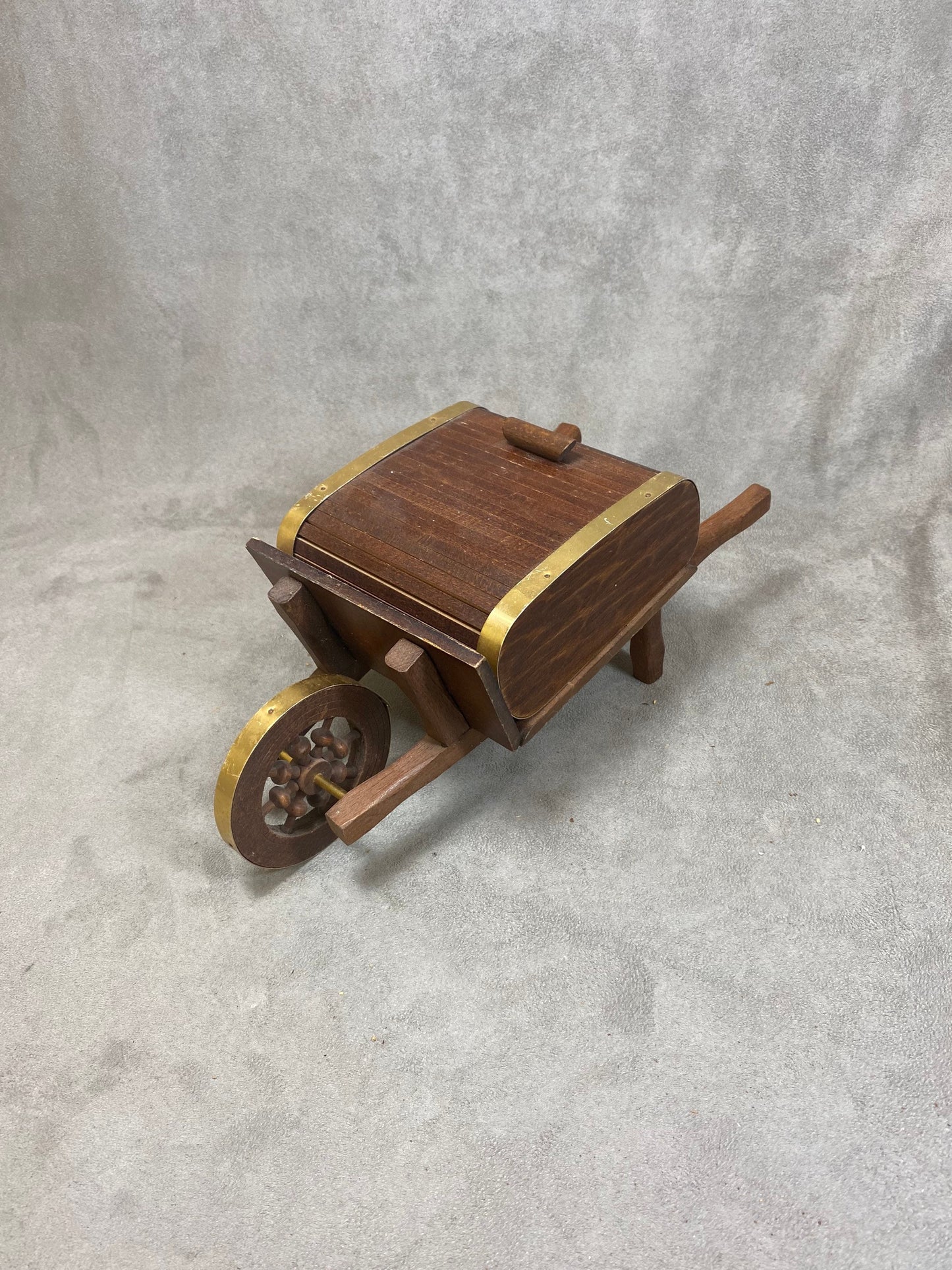 Wooden Cigarette Box Dispenser, Wheelbarrow, Made in France, Vintage 1970