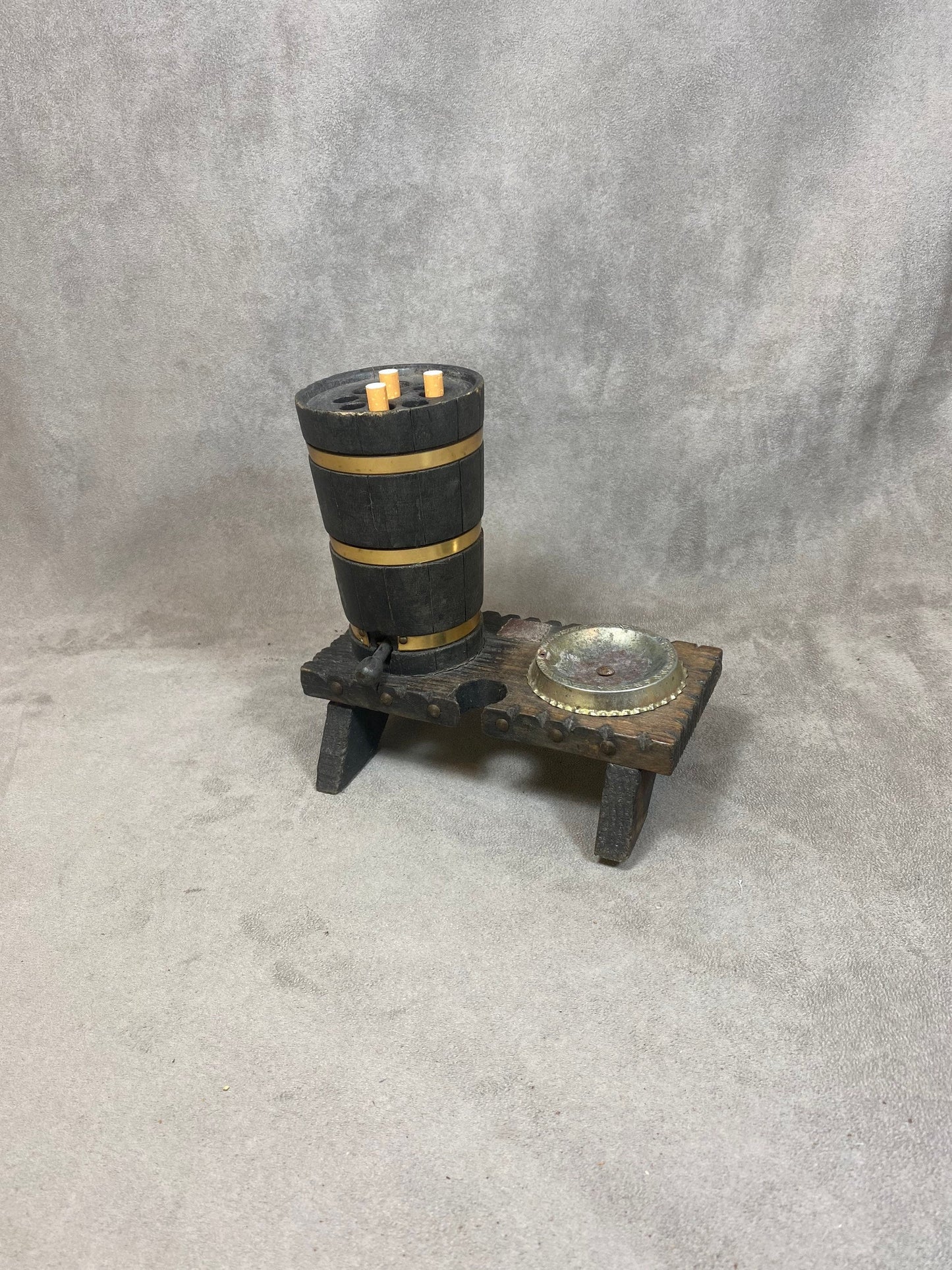 Vintage barrel-shaped wooden cigarette box dispenser Made in France