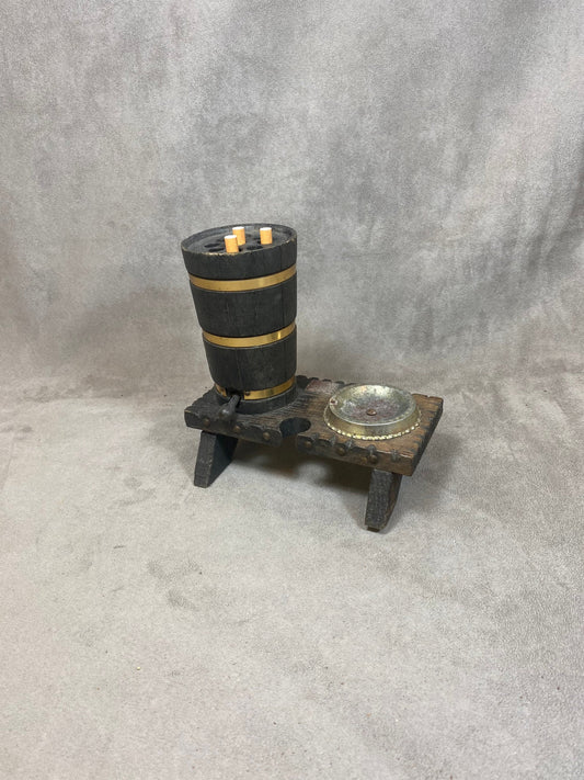 Vintage barrel-shaped wooden cigarette box dispenser Made in France