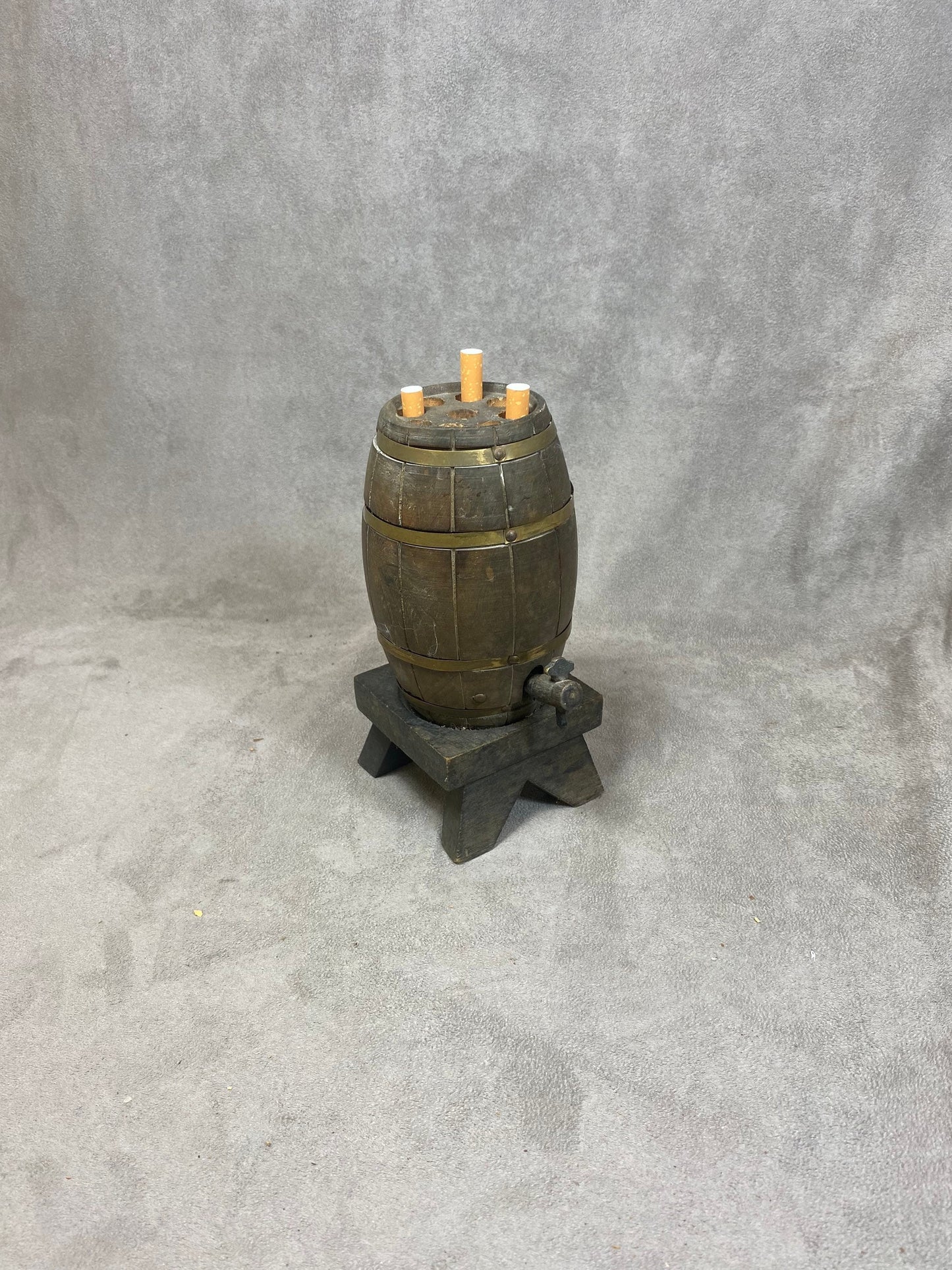 Vintage barrel-shaped wooden cigarette box dispenser Made in France