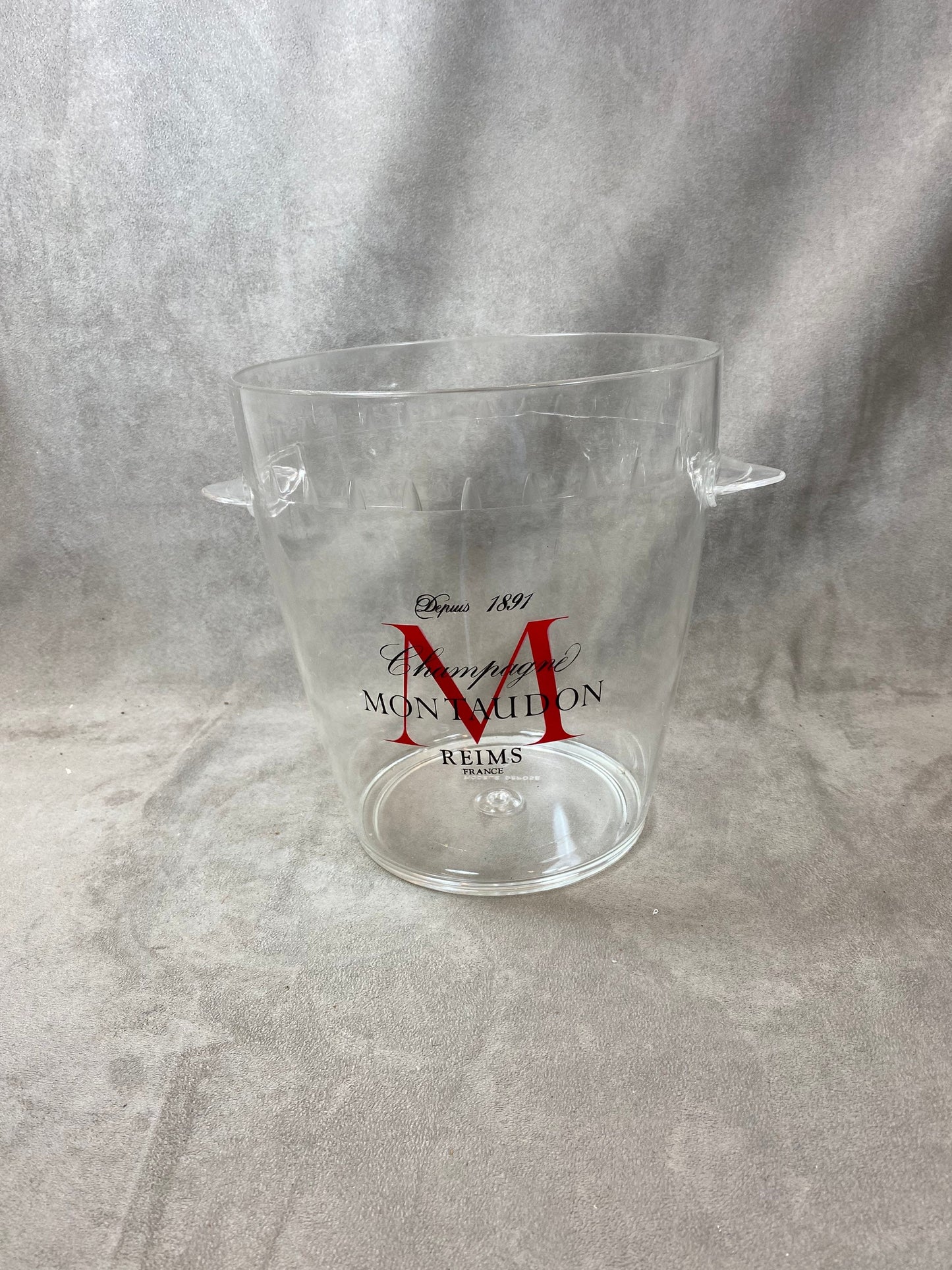 Seau à champagne Montaudon en plastique transparent Made in Italy  Années 1980