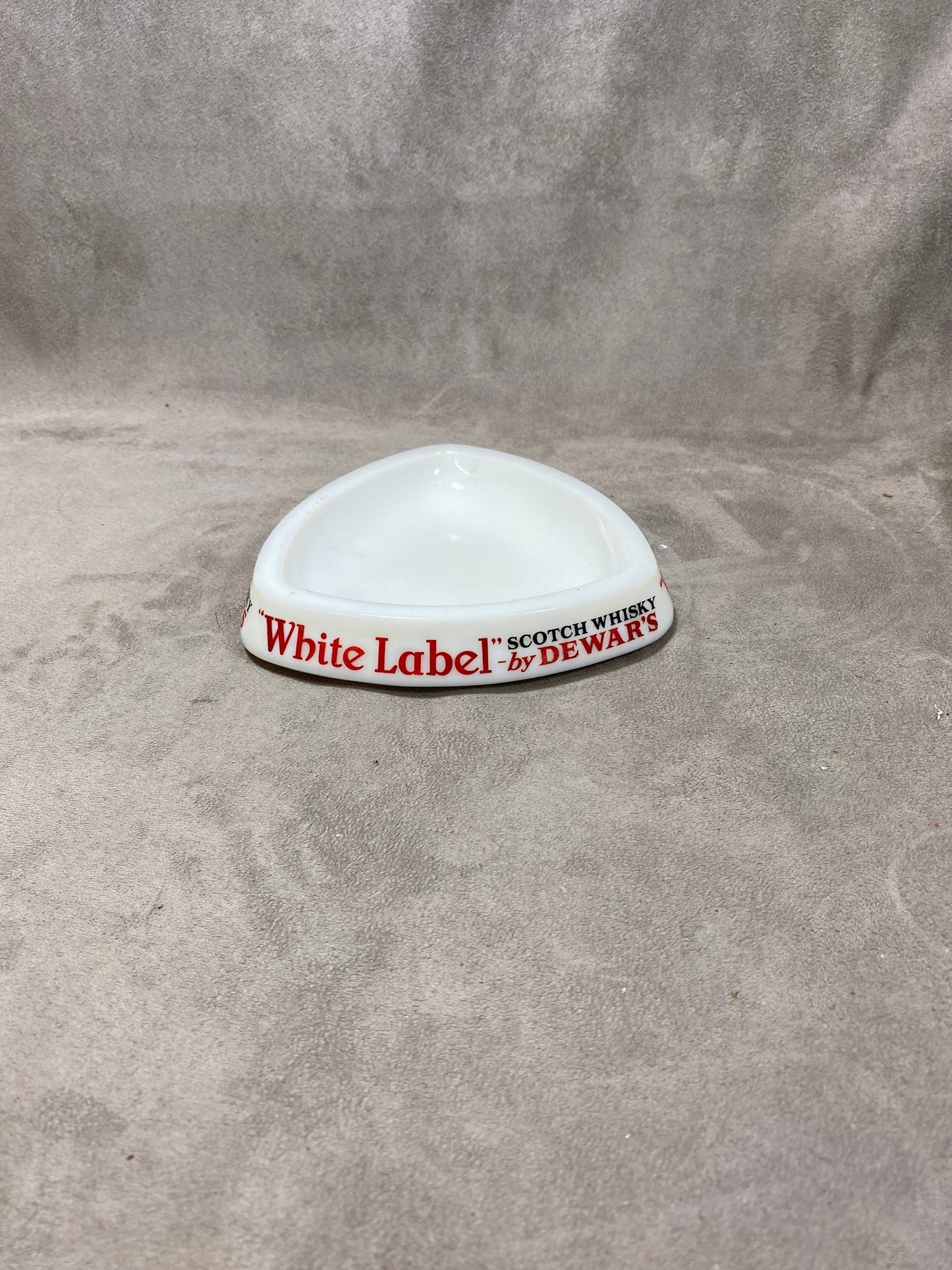 White Opal Glass Ashtray France Vintage White Label by Dewar's Scotch Whisky