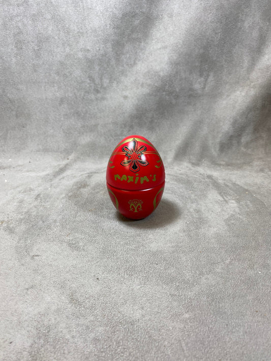 Empty red aluminum egg-shaped box vintage Maxim's de Paris 1990s