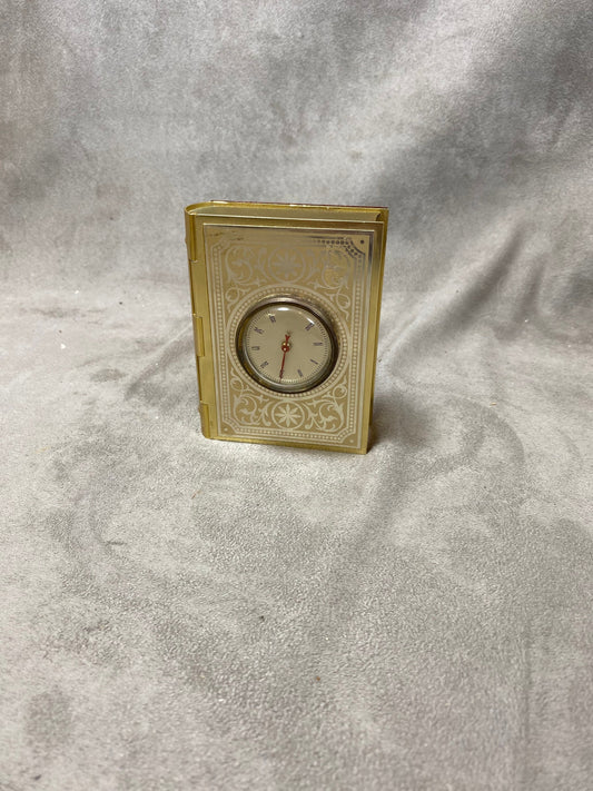 Cigarette box dispenser in wood and gold metal in the shape of a book with vintage thermometer Made in France
